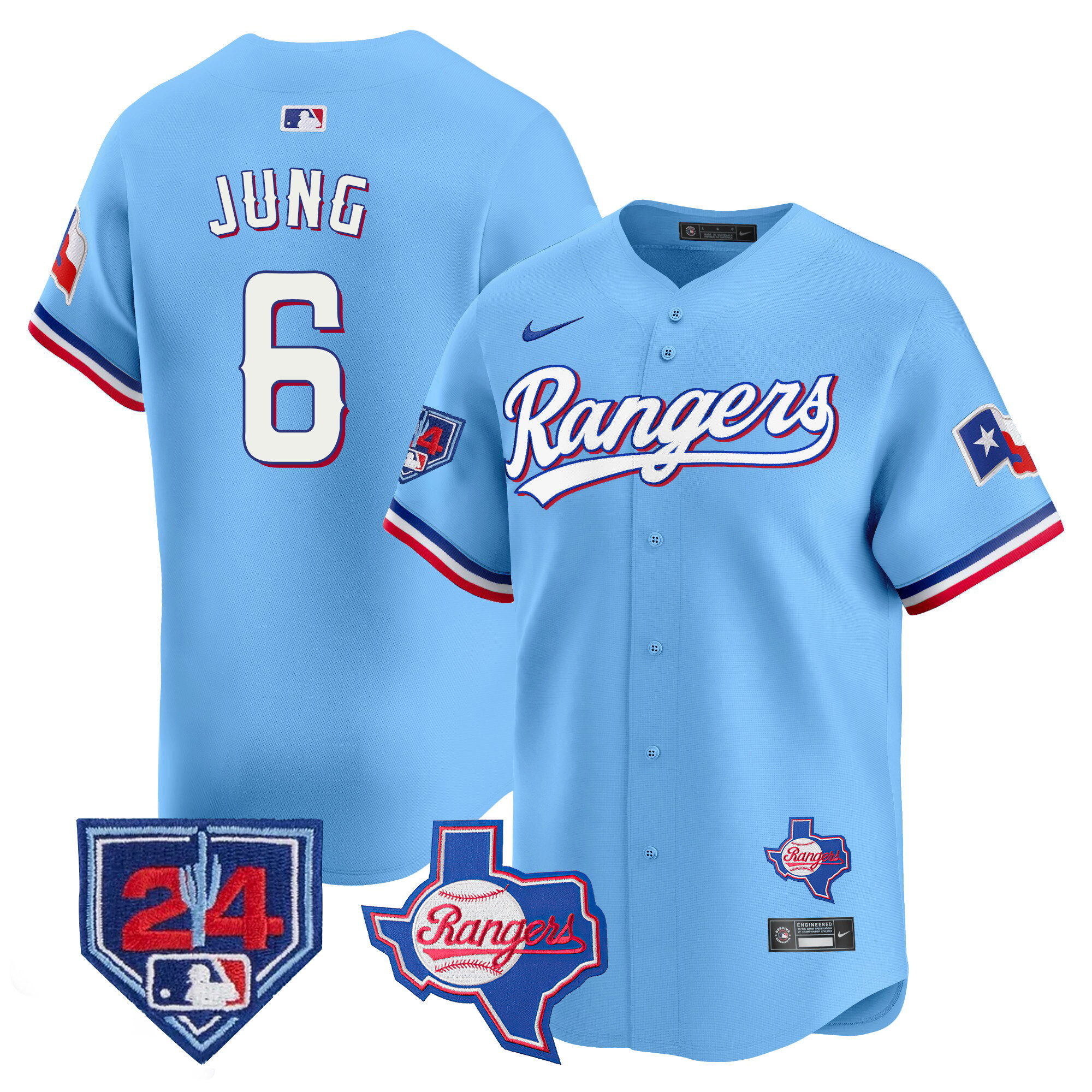 Josh Jung Men's Texas Rangers 2024 Spring Training Patch Vapor Premier Limited Blue Jersey - All Stitched