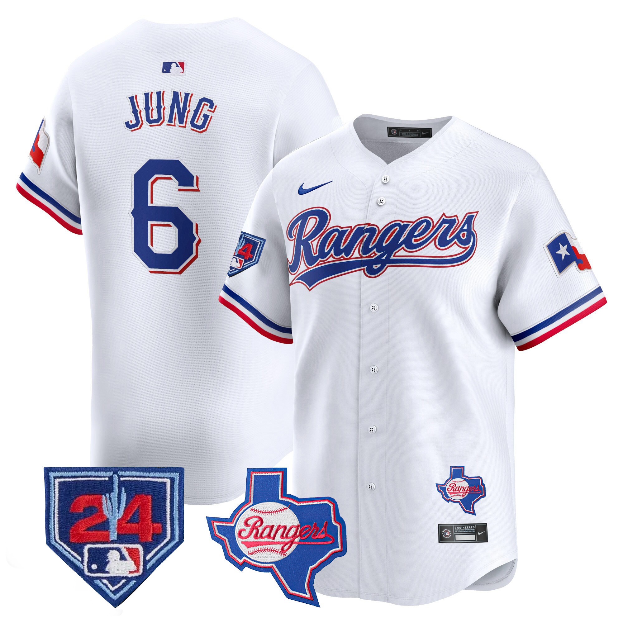 Josh Jung Men's Texas Rangers 2024 Spring Training Patch Vapor Premier Limited White Jersey - All Stitched