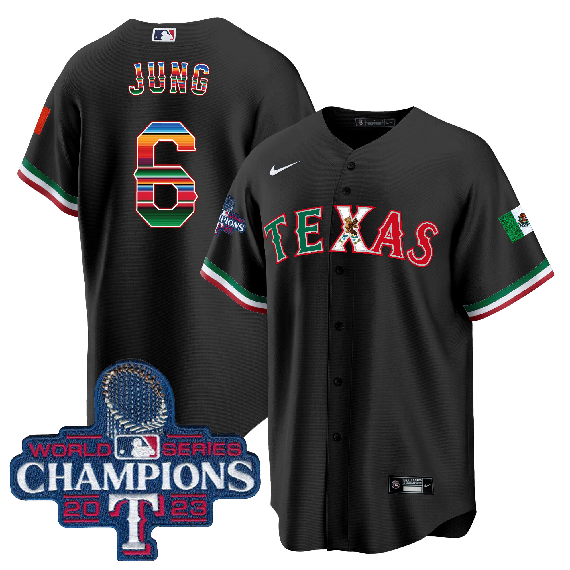 Josh Jung Men's Texas Rangers Mexico 2023 World Series Champions Baseball V2 Black Jersey - All Stitched