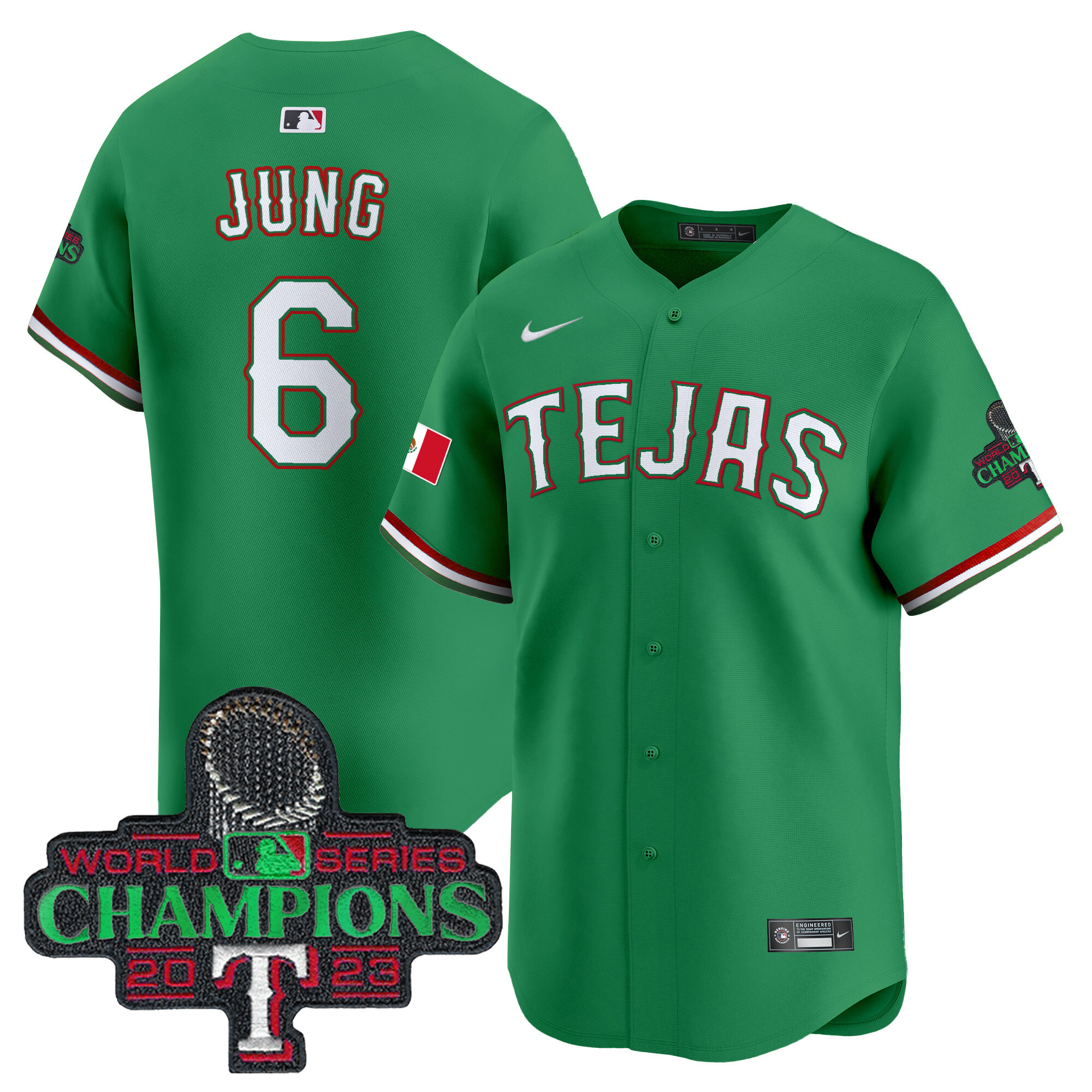 Josh Jung Men's Texas Rangers Mexico Champions Patch Vapor Premier Limited Green Jersey - All Stitched
