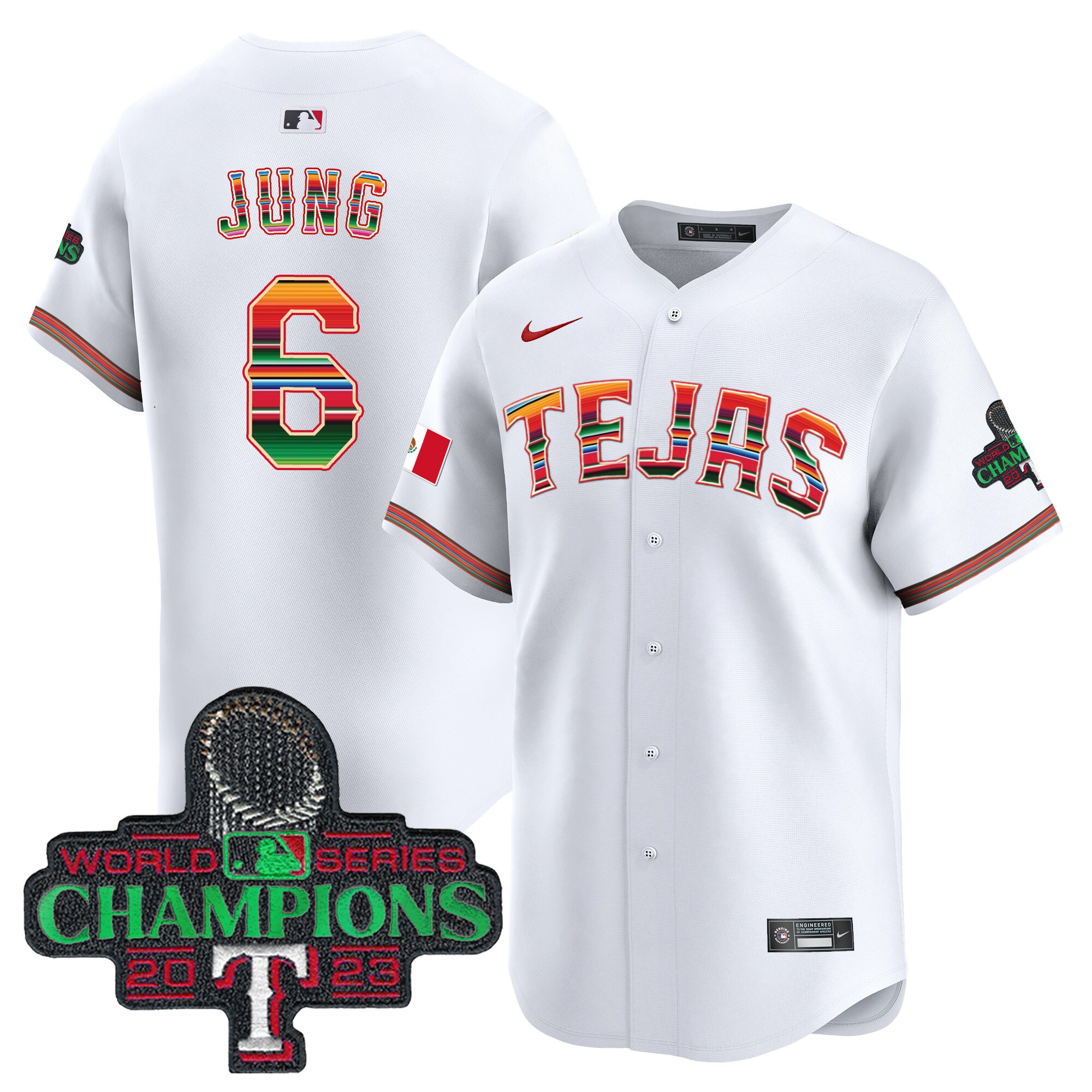 Josh Jung Men's Texas Rangers Mexico Champions Patch Vapor Premier Limited White Jersey - All Stitched