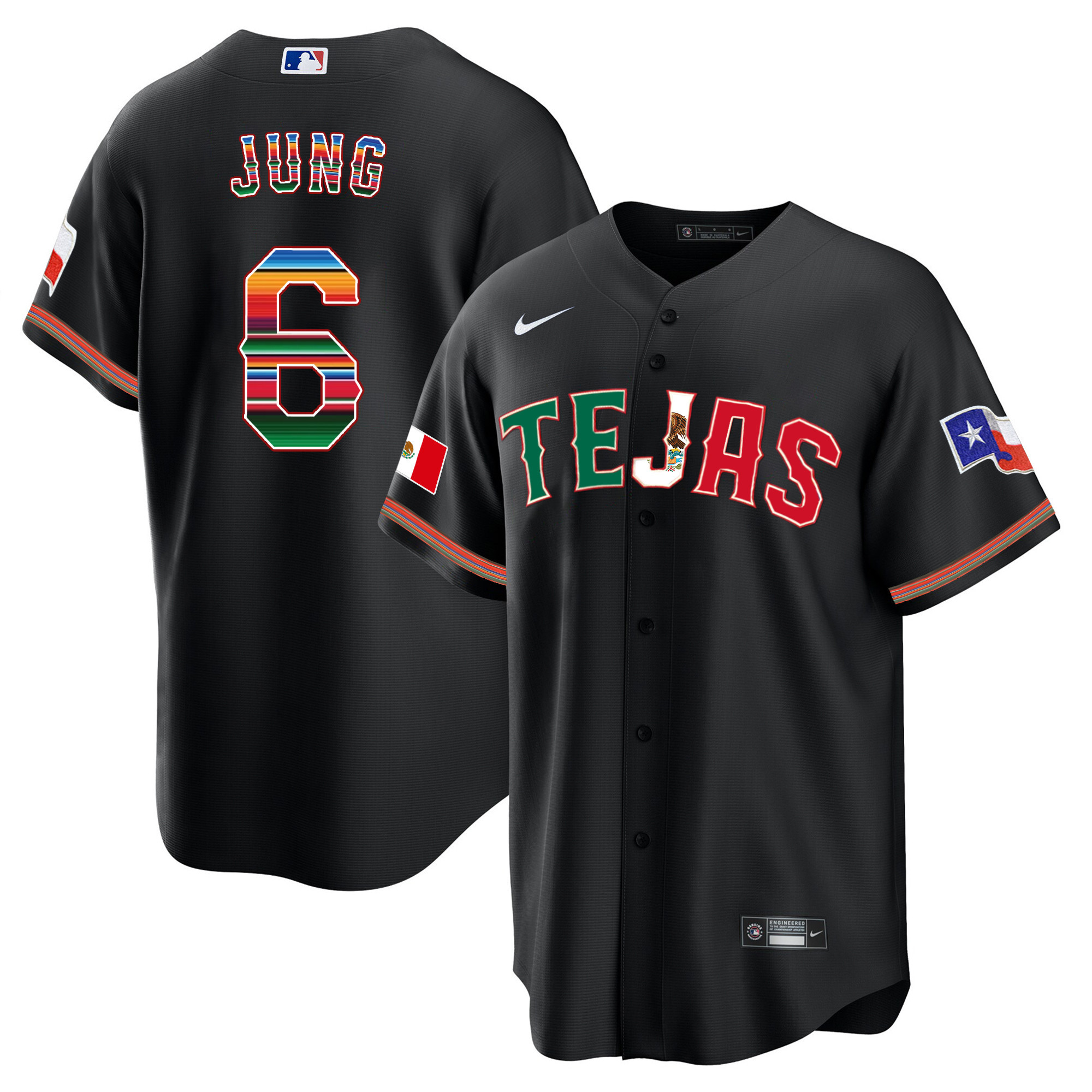 Josh Jung Men's Texas Rangers Mexico Flag Black Jersey - All Stitched