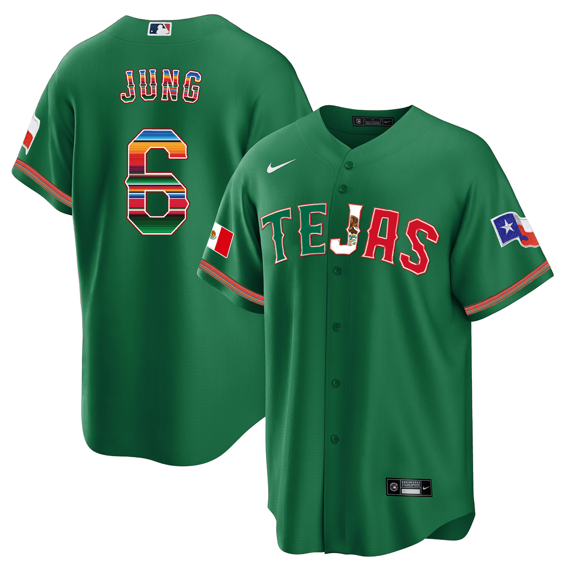 Josh Jung Men's Texas Rangers Mexico Flag Green Jersey - All Stitched
