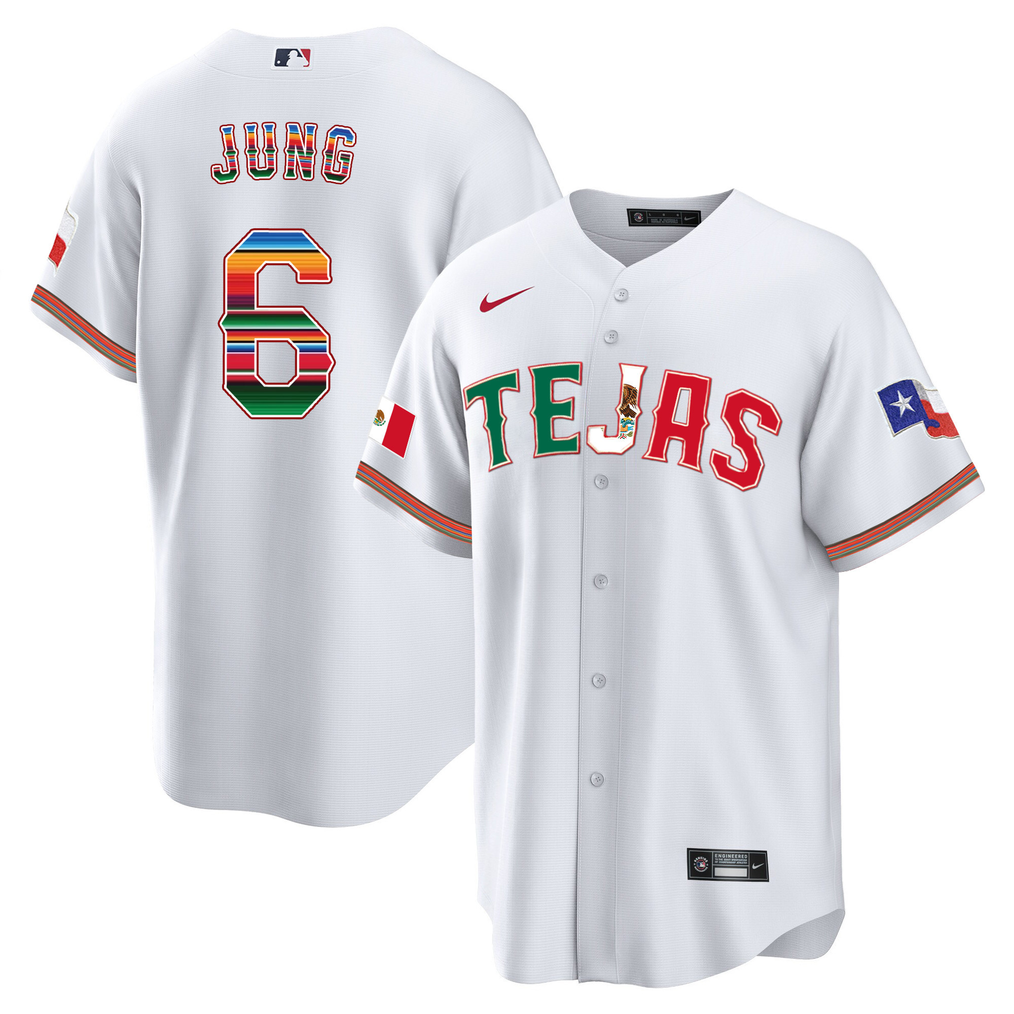 Josh Jung Men's Texas Rangers Mexico Flag White Jersey - All Stitched