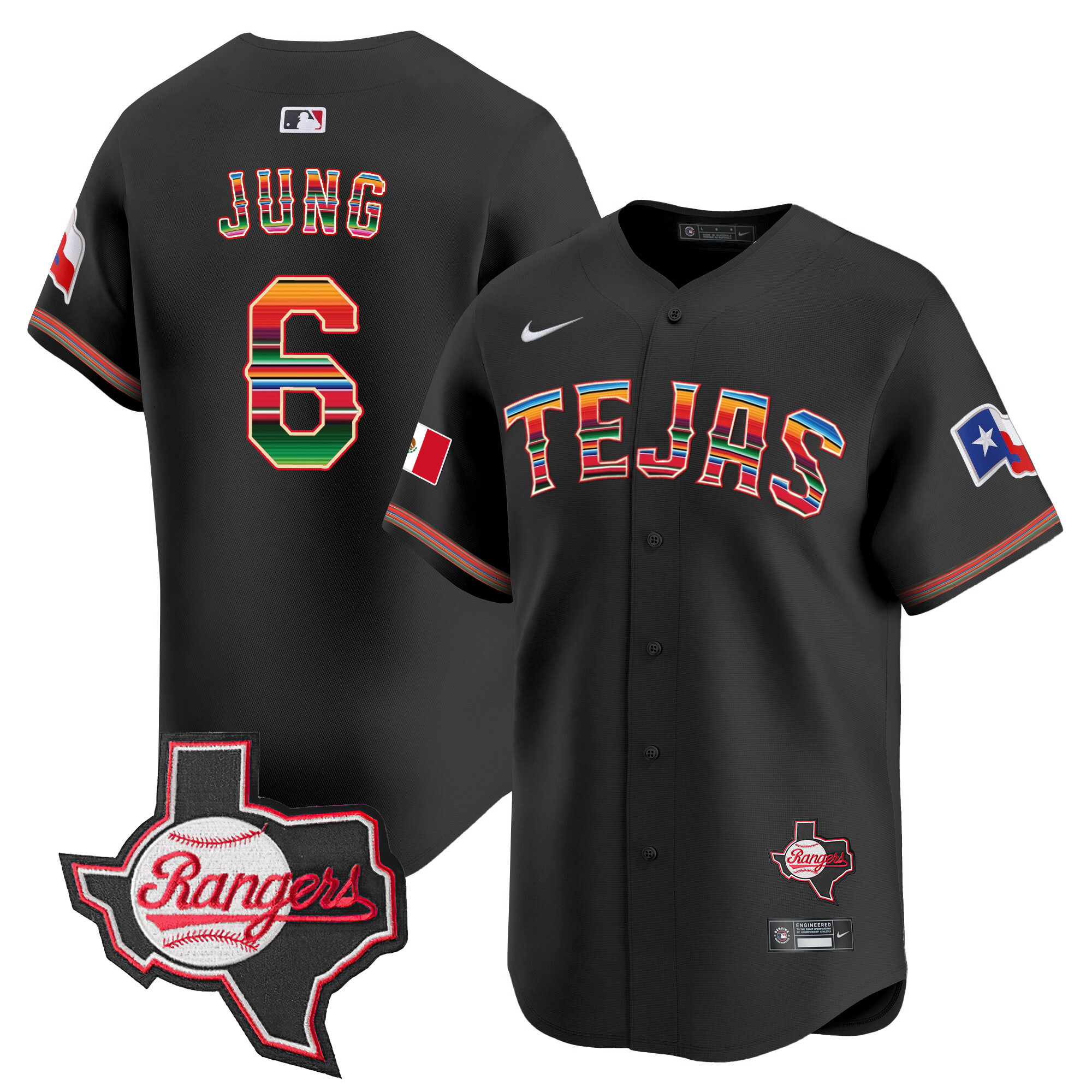 Josh Jung Men's Texas Rangers Mexico Texas Patch Vapor Premier Limited Black Jersey - All Stitched