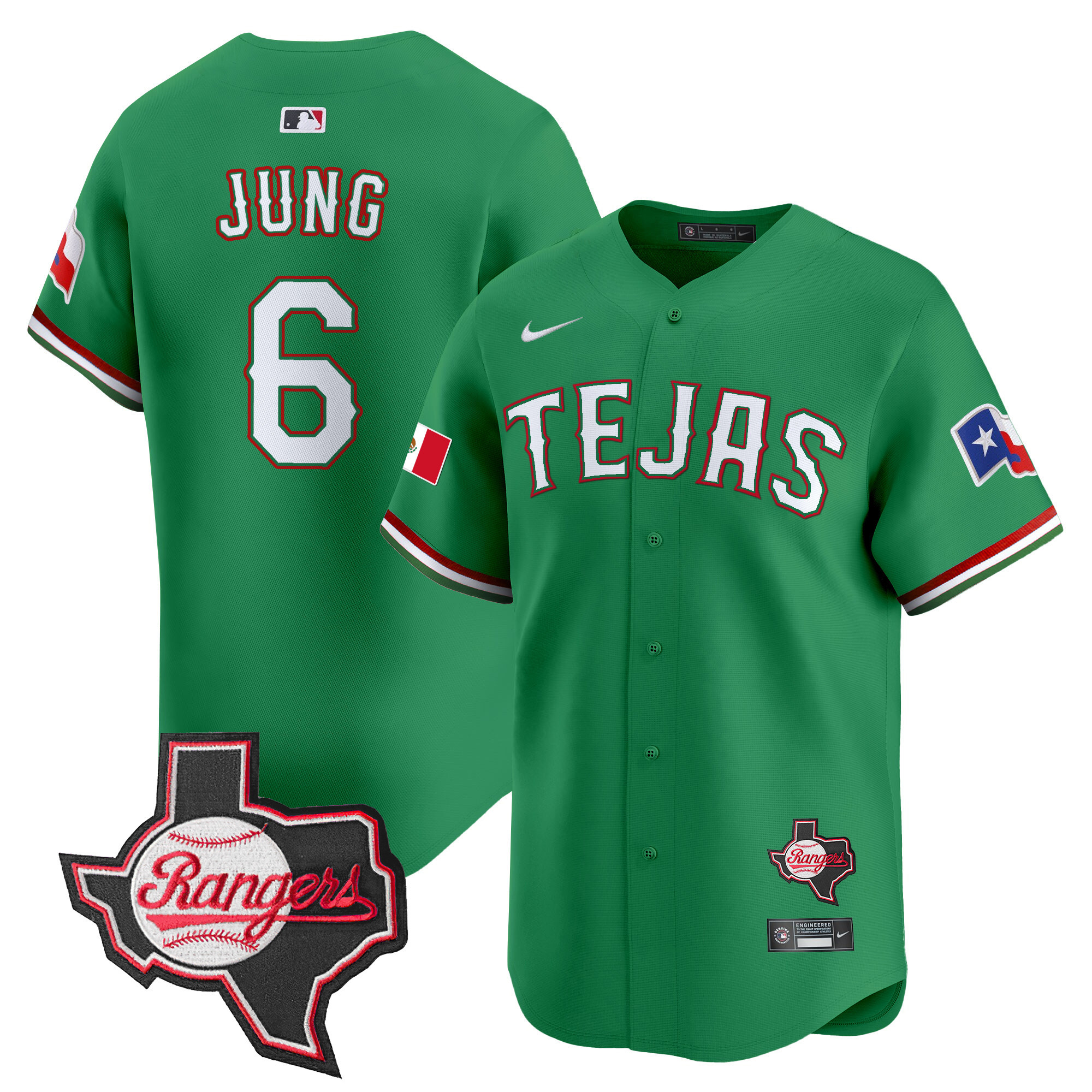 Josh Jung Men's Texas Rangers Mexico Texas Patch Vapor Premier Limited Green Jersey - All Stitched