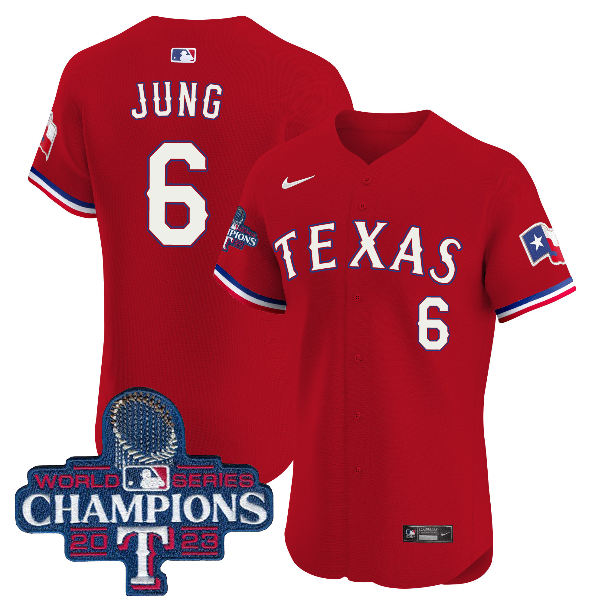 Josh Jung Men's Texas Rangers World Series Champions Vapor Premier Elite Red Jersey - All Stitched