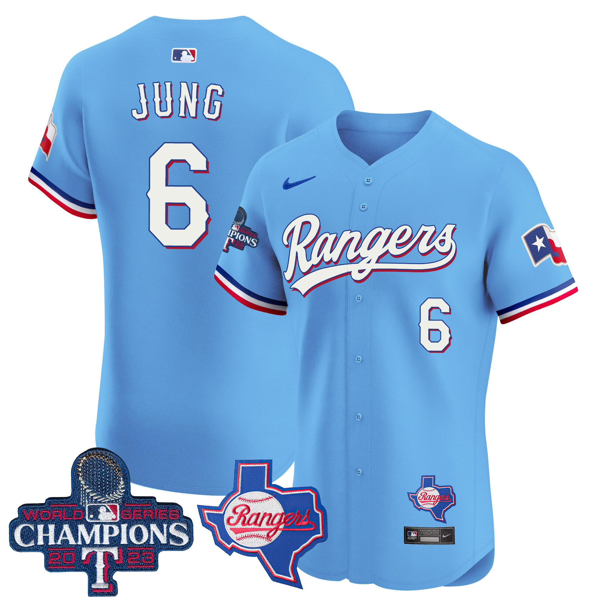 Josh Jung Men's Texas Rangers World Series Champions Vapor Premier Elite V2 Blue Jersey - All Stitched