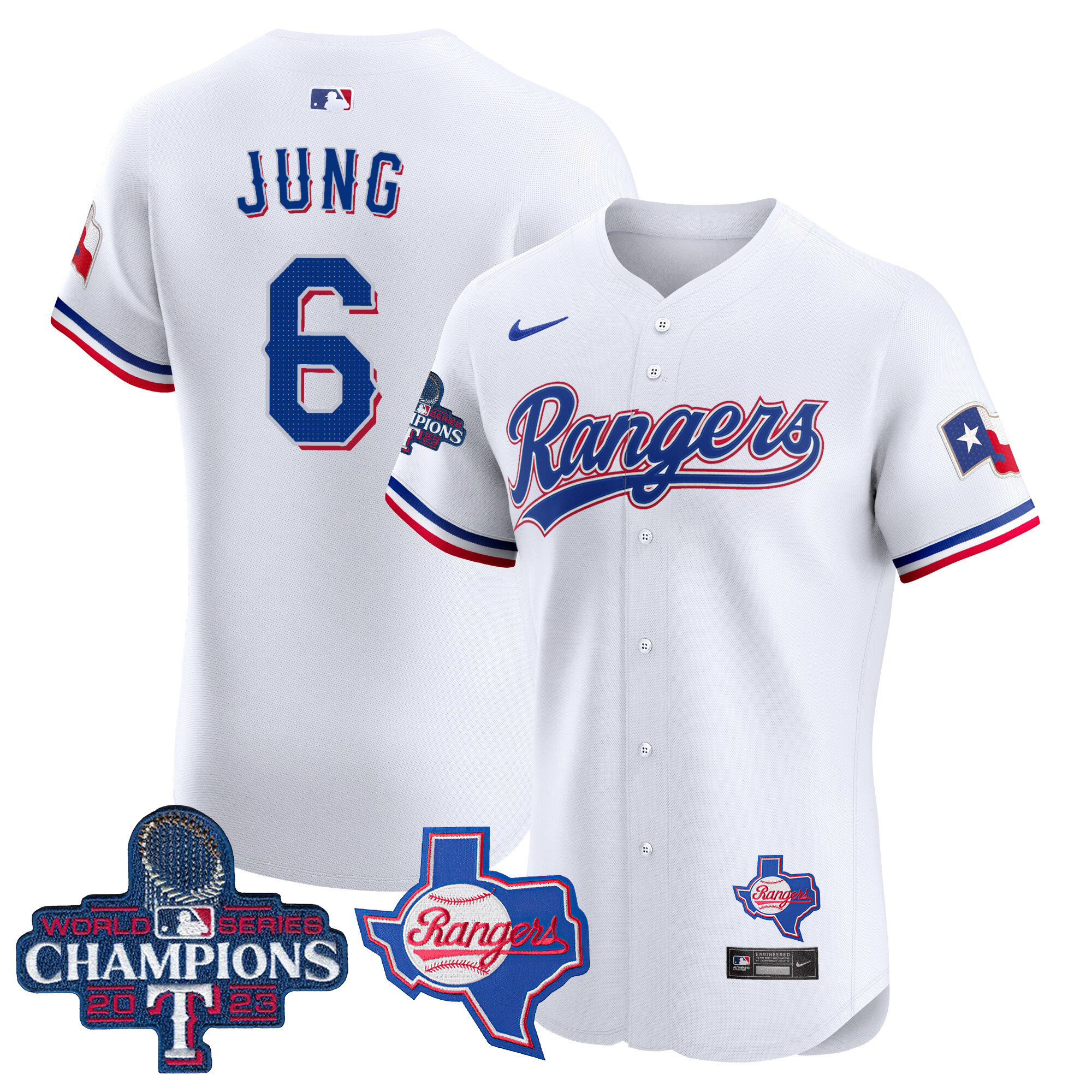 Josh Jung Men's Texas Rangers World Series Champions Vapor Premier Elite V2 White Jersey - All Stitched - Image 1