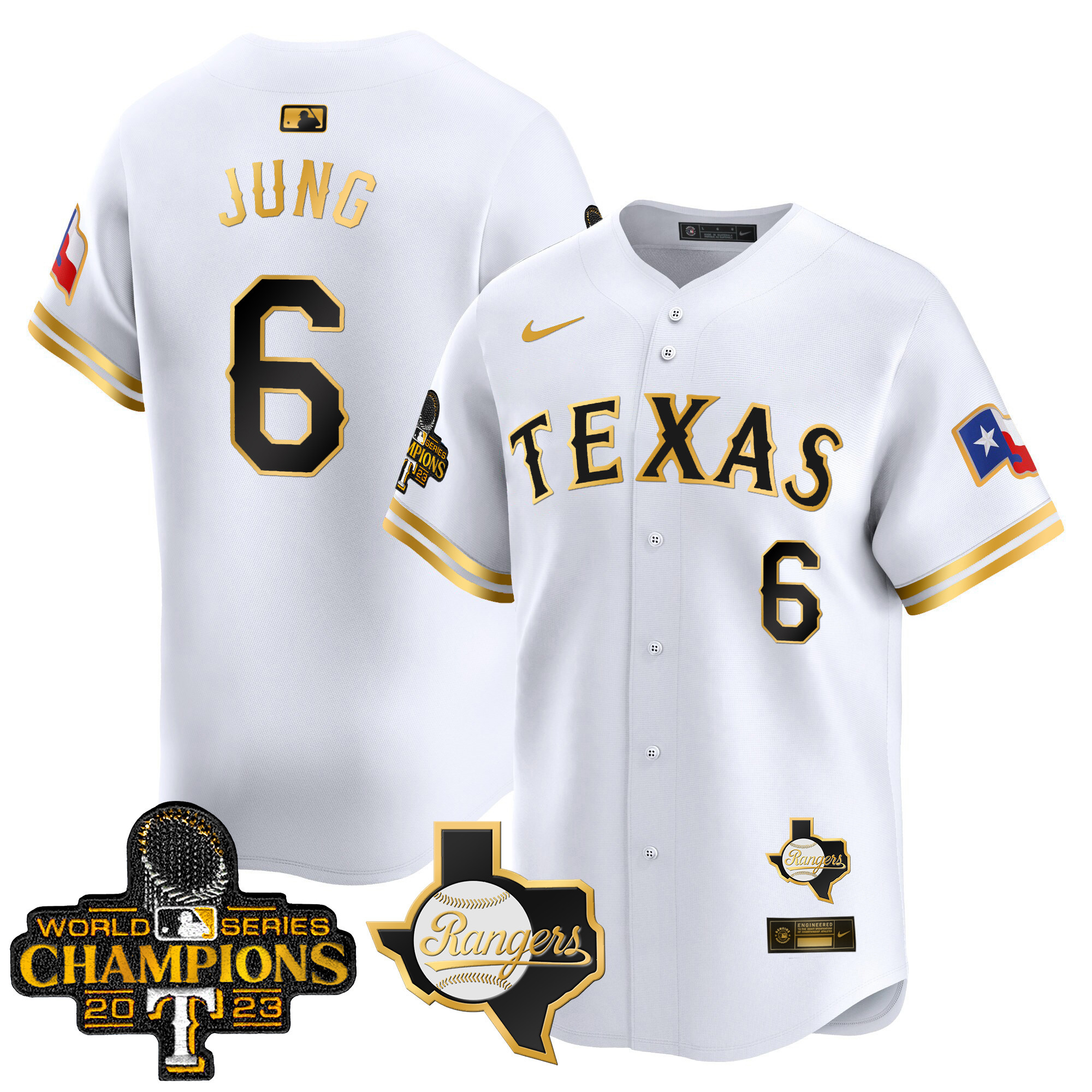 Josh Jung Men's Texas Rangers World Series Champions Vapor Premier Limited V2 White Gold Jersey - All Stitched