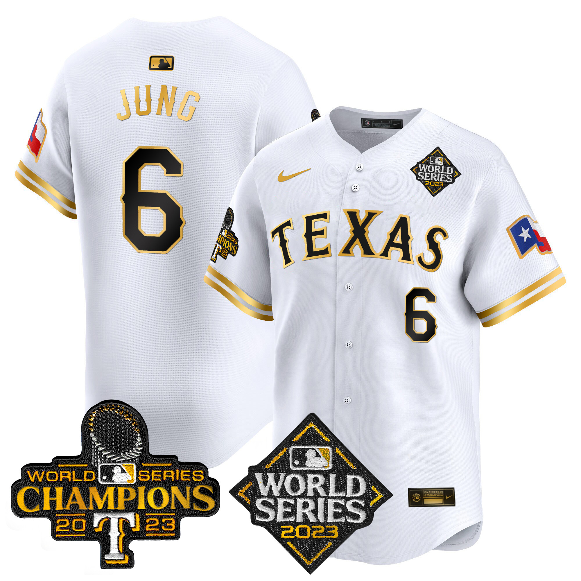 Josh Jung Men's Texas Rangers World Series Champions Vapor Premier Limited V4 White Gold Jersey - All Stitched