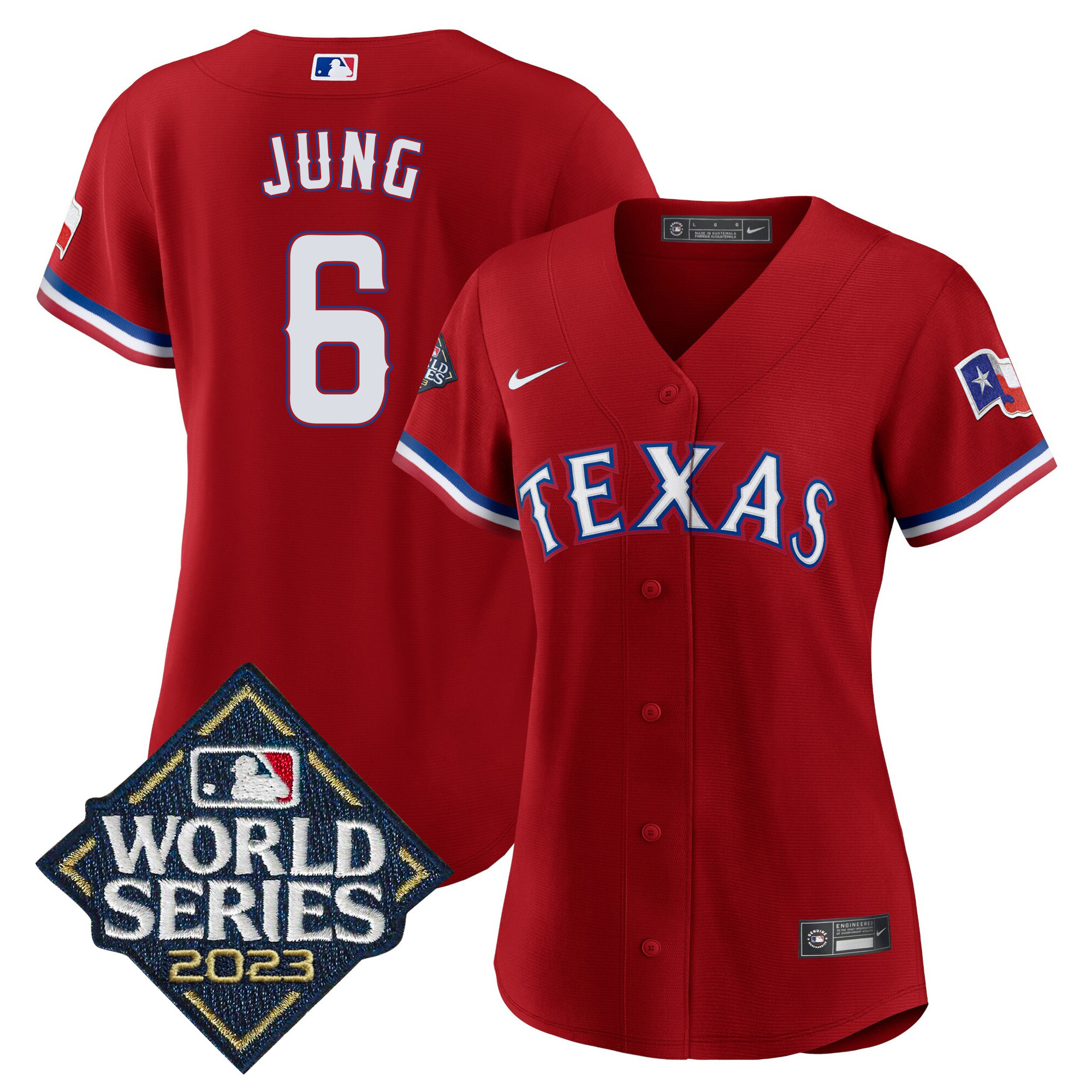 Josh Jung Women's Texas Rangers 2023 World Series Baseball Red Jersey - All Stitched
