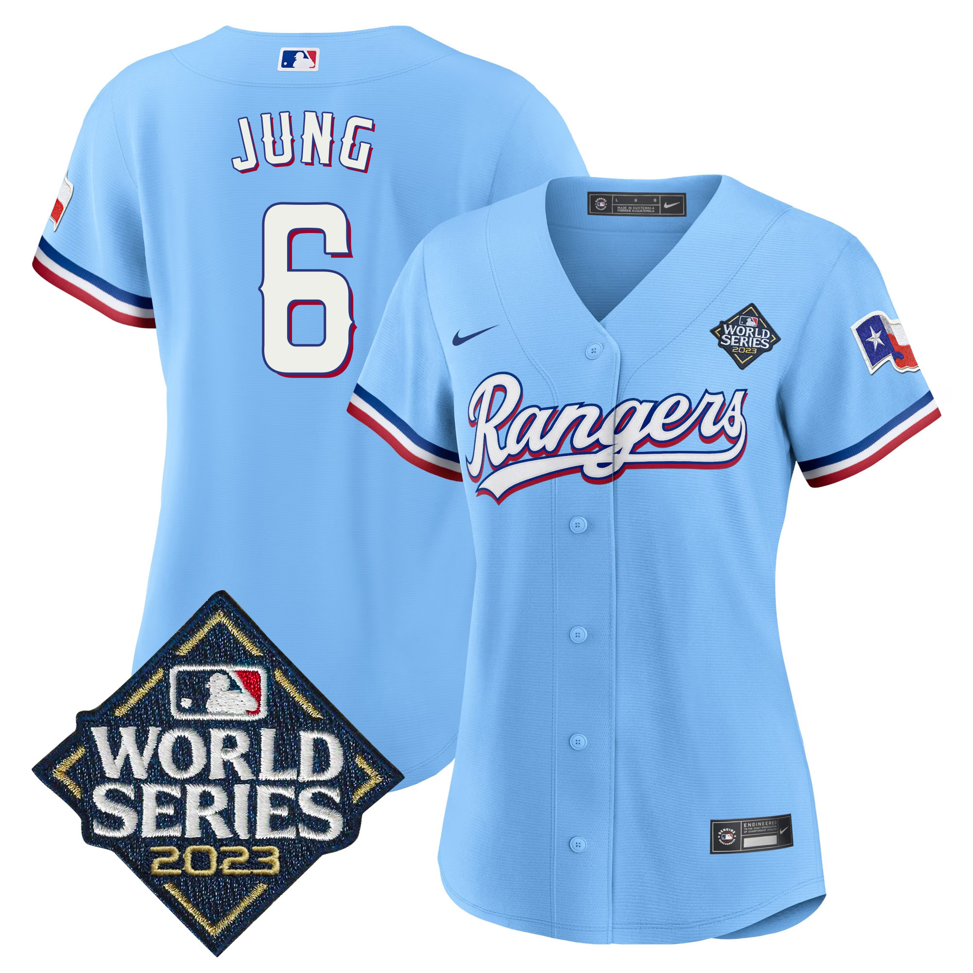 Josh Jung Women's Texas Rangers 2023 World Series Baseball V2 Blue Jersey - All Stitched