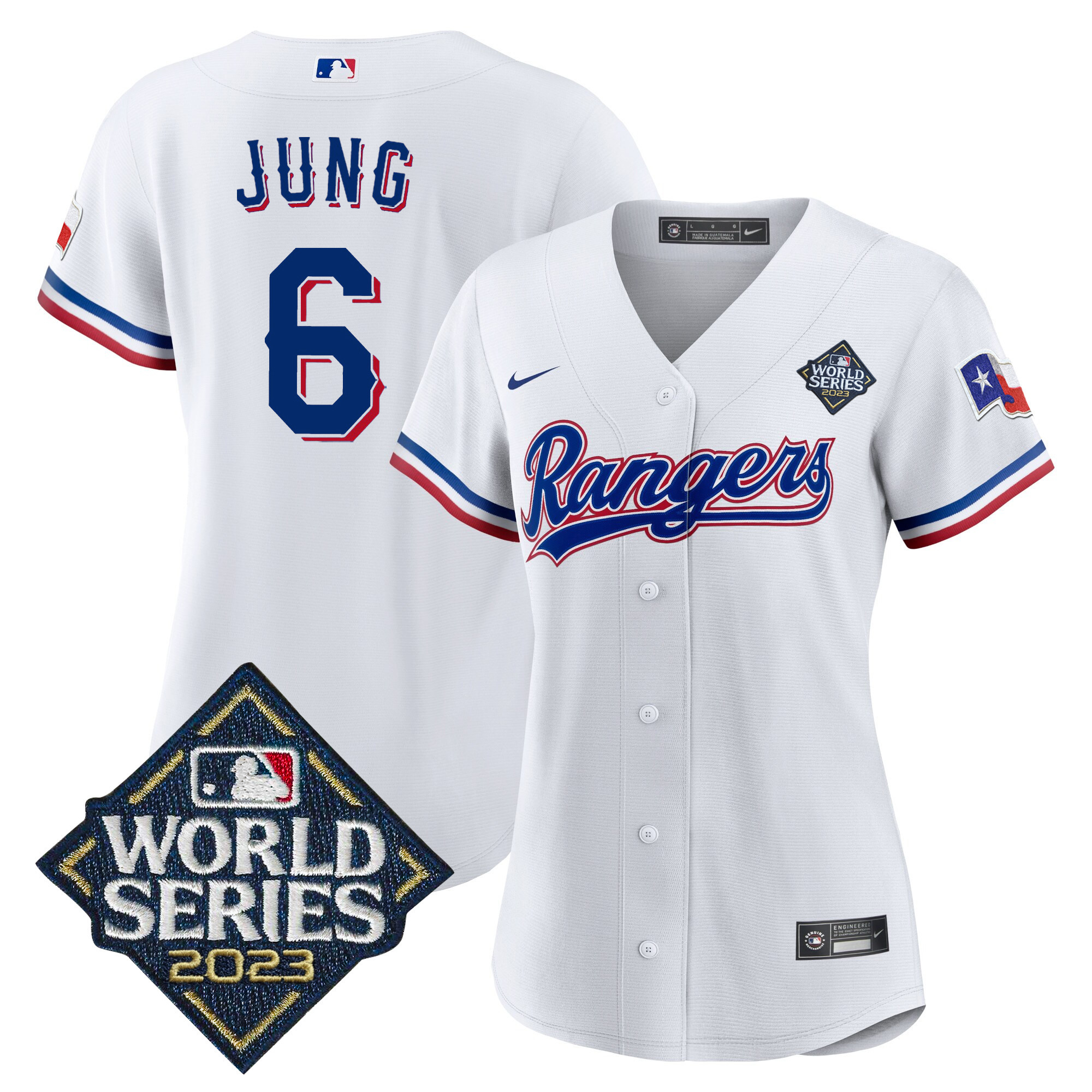 Josh Jung Women's Texas Rangers 2023 World Series Baseball V2 White Jersey - All Stitched