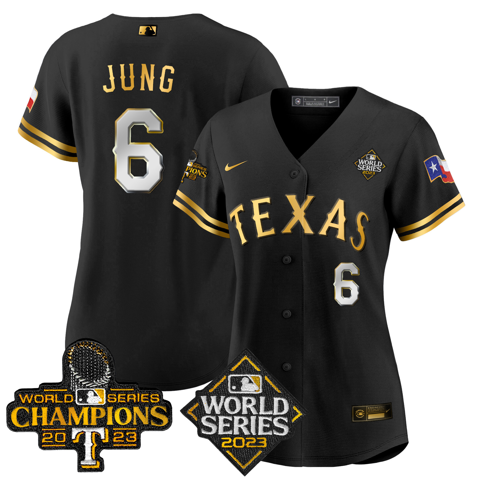 Josh Jung Women's Texas Rangers 2023 World Series Champions Baseball V4 Black Limited Jersey - All Stitched