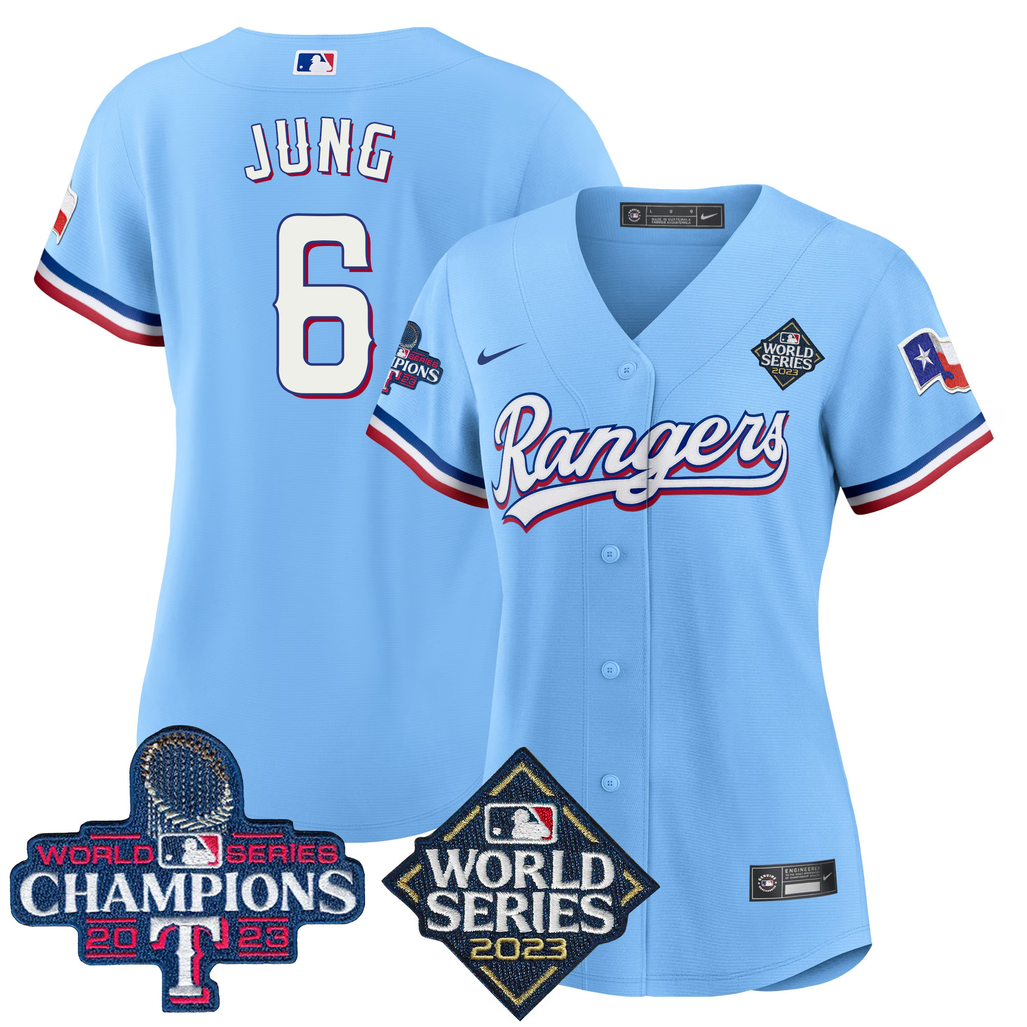 Josh Jung Women's Texas Rangers 2023 World Series Champions Baseball V4 Blue Jersey - All Stitched