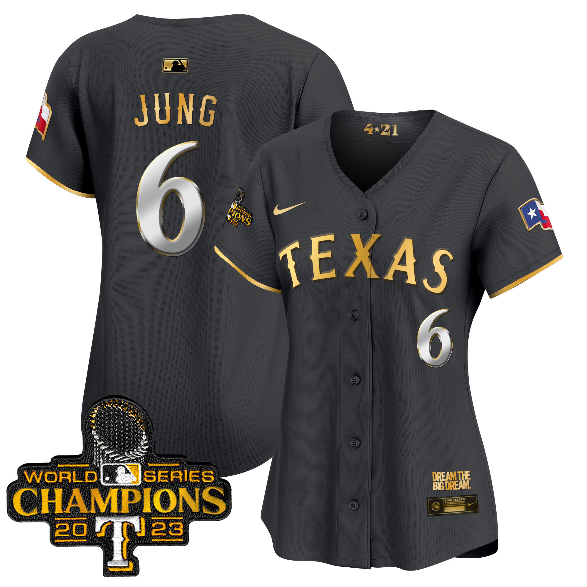 Josh Jung Women's Texas Rangers 2023 World Series Champions City Connect Vapor Premier Limited Black Gold Jersey - All Stitched