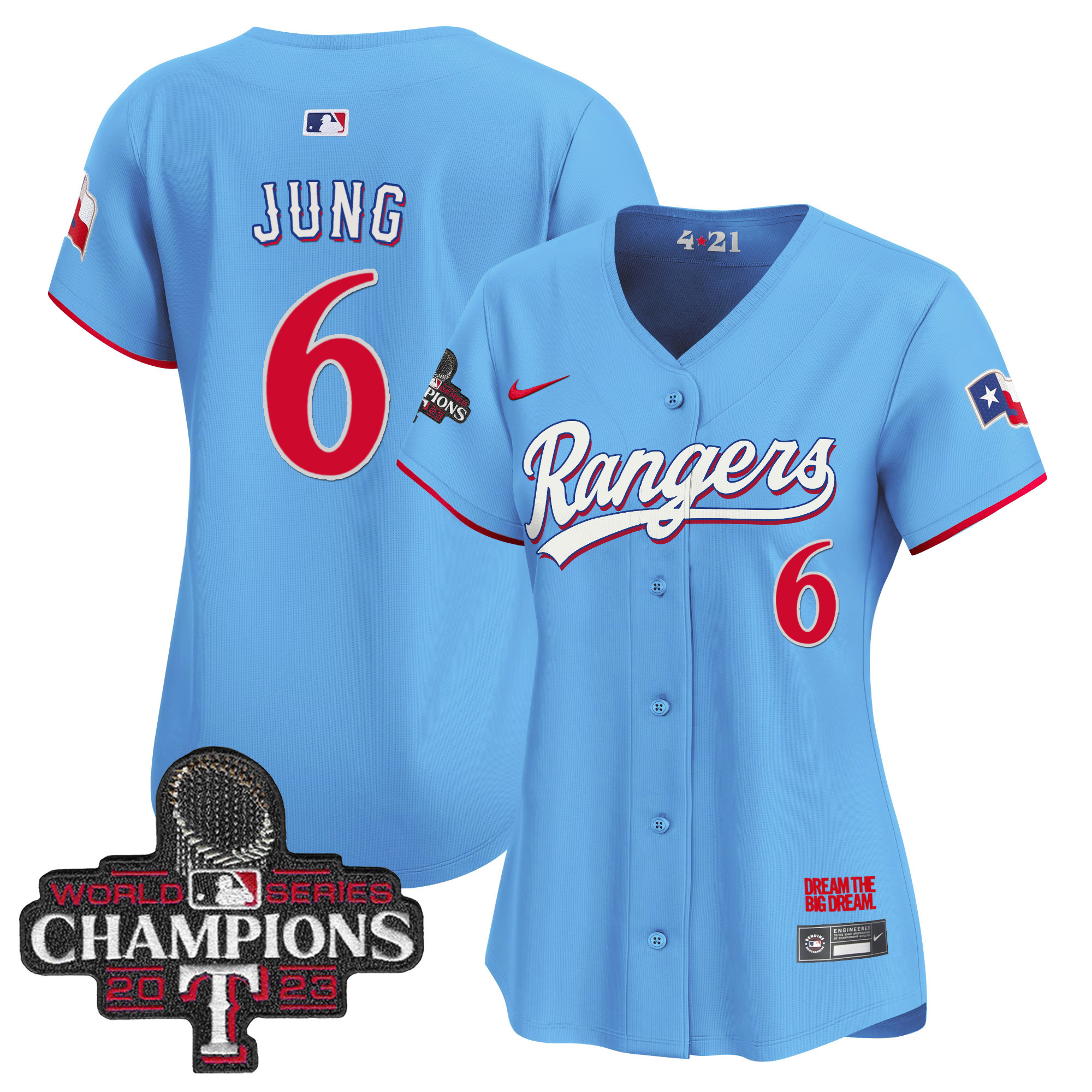 Josh Jung Women's Texas Rangers 2023 World Series Champions City Connect Vapor Premier Limited Blue Jersey - All Stitched