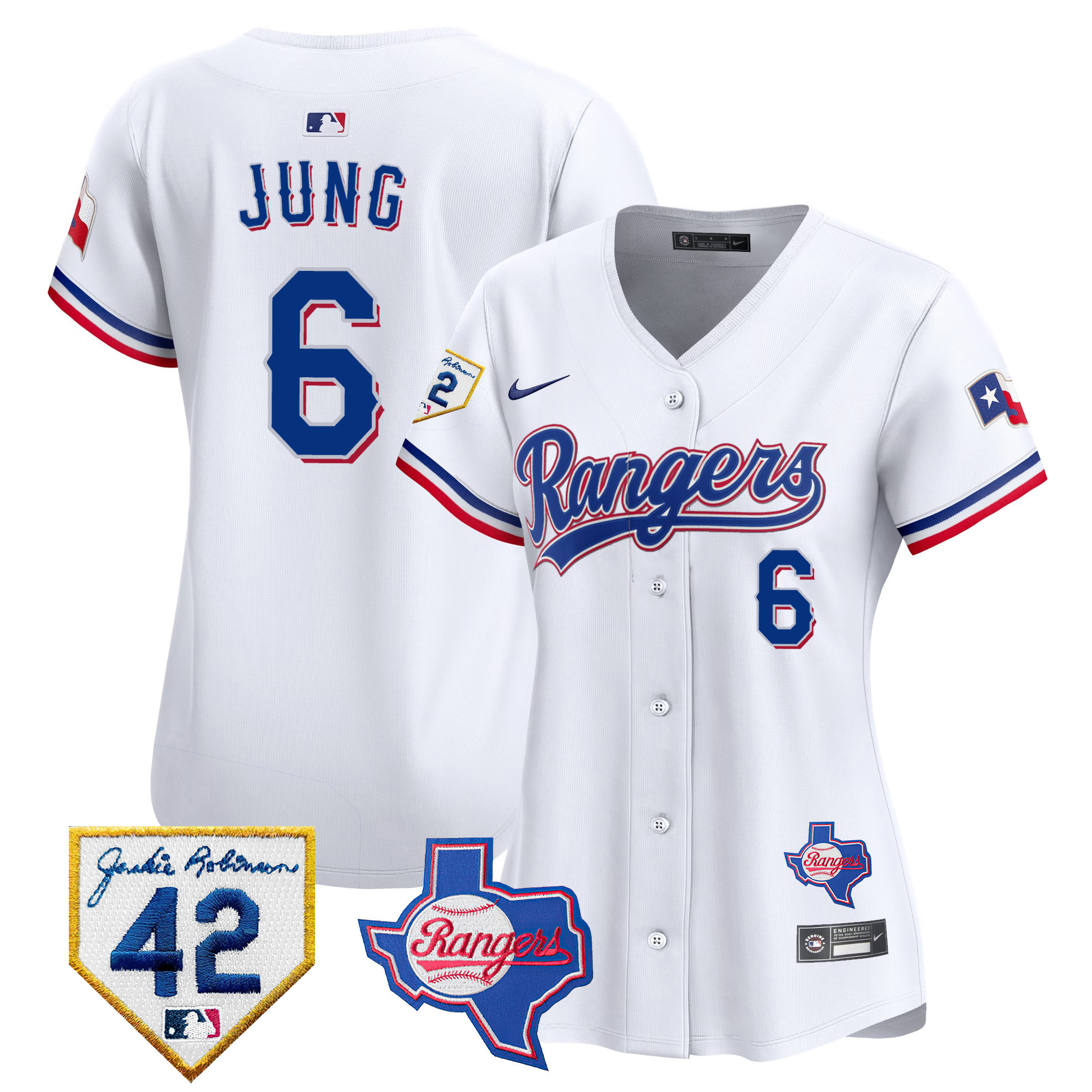 Josh Jung Women's Texas Rangers 2024 Jackie Robinson Patch Vapor Premier Limited White Jersey - All Stitched