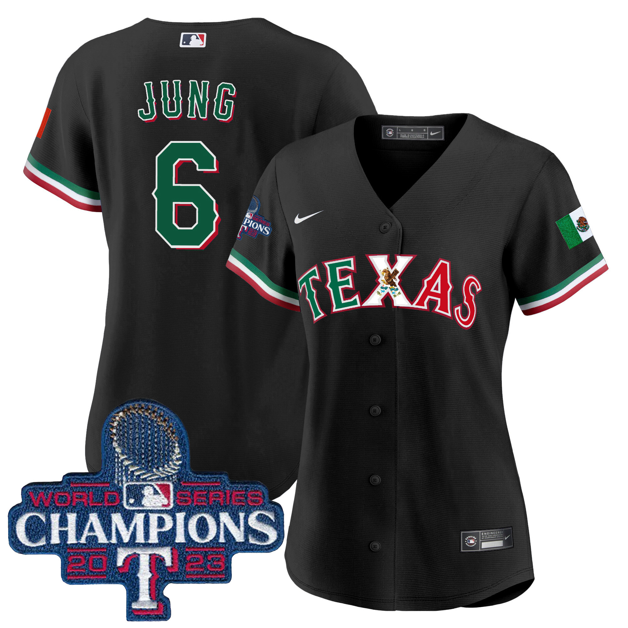 Josh Jung Women's Texas Rangers Mexico 2023 World Series Champions Baseball Black Jersey - All Stitched