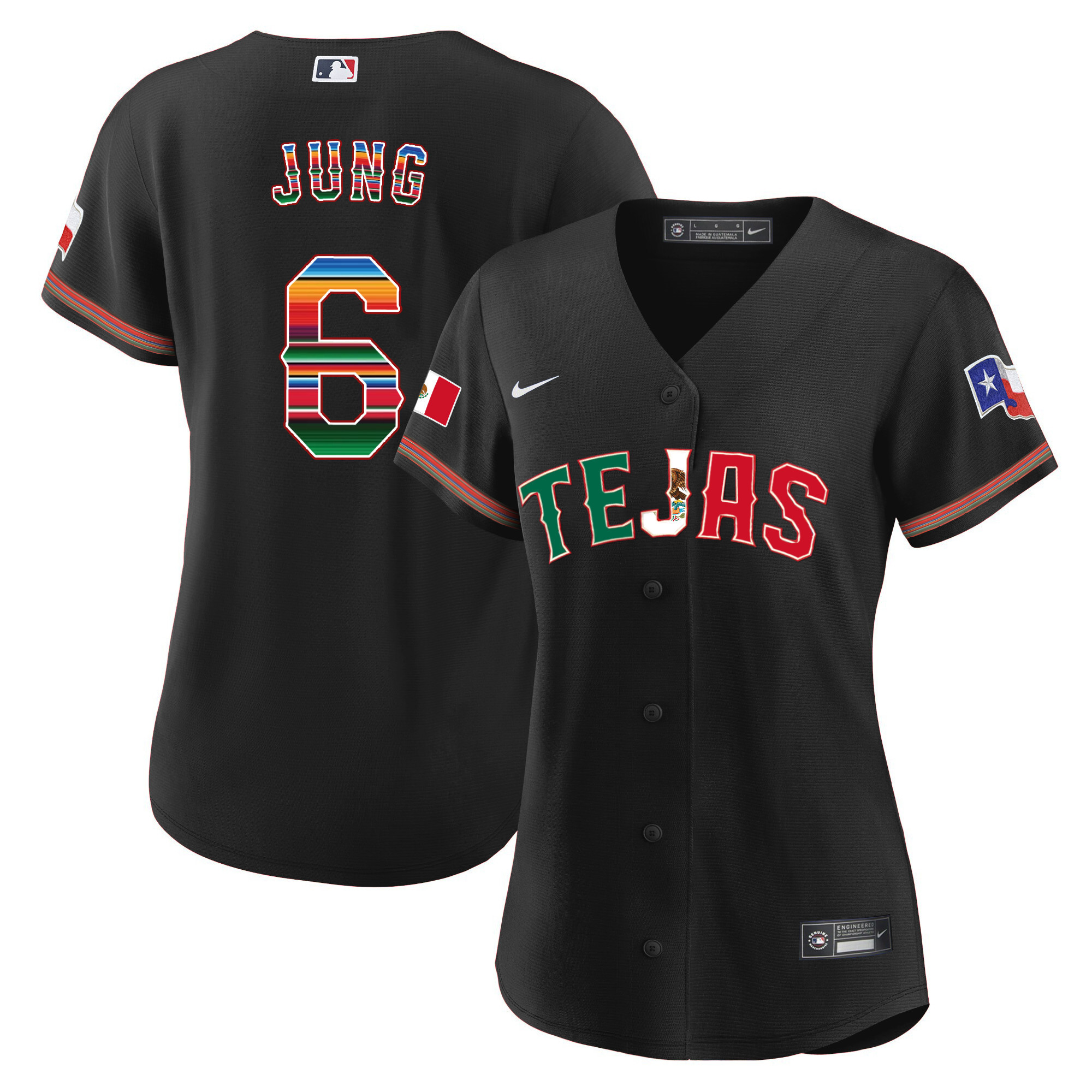 Josh Jung Women's Texas Rangers Mexico Flag Black Jersey - All Stitched