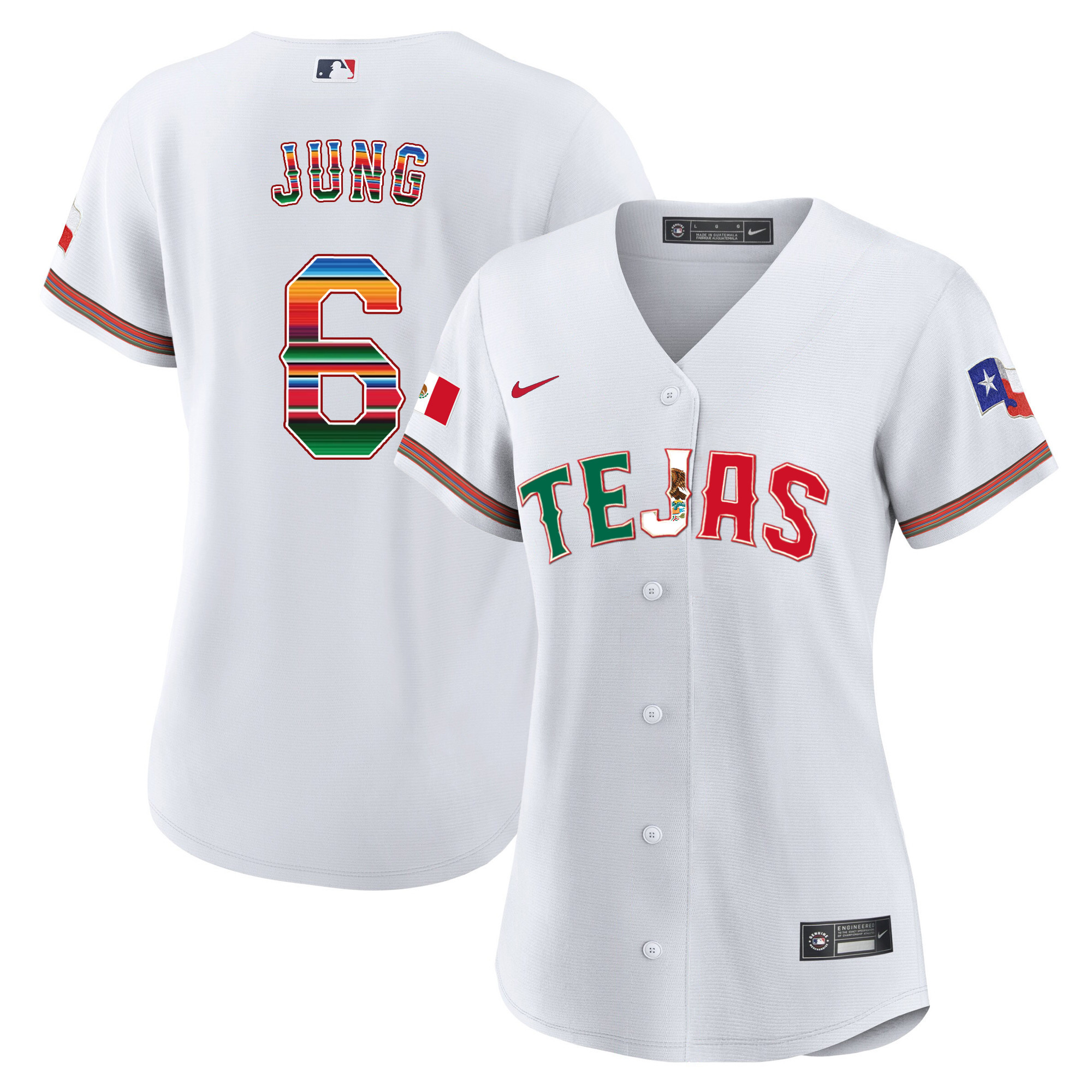 Josh Jung Women's Texas Rangers Mexico Flag White Jersey - All Stitched