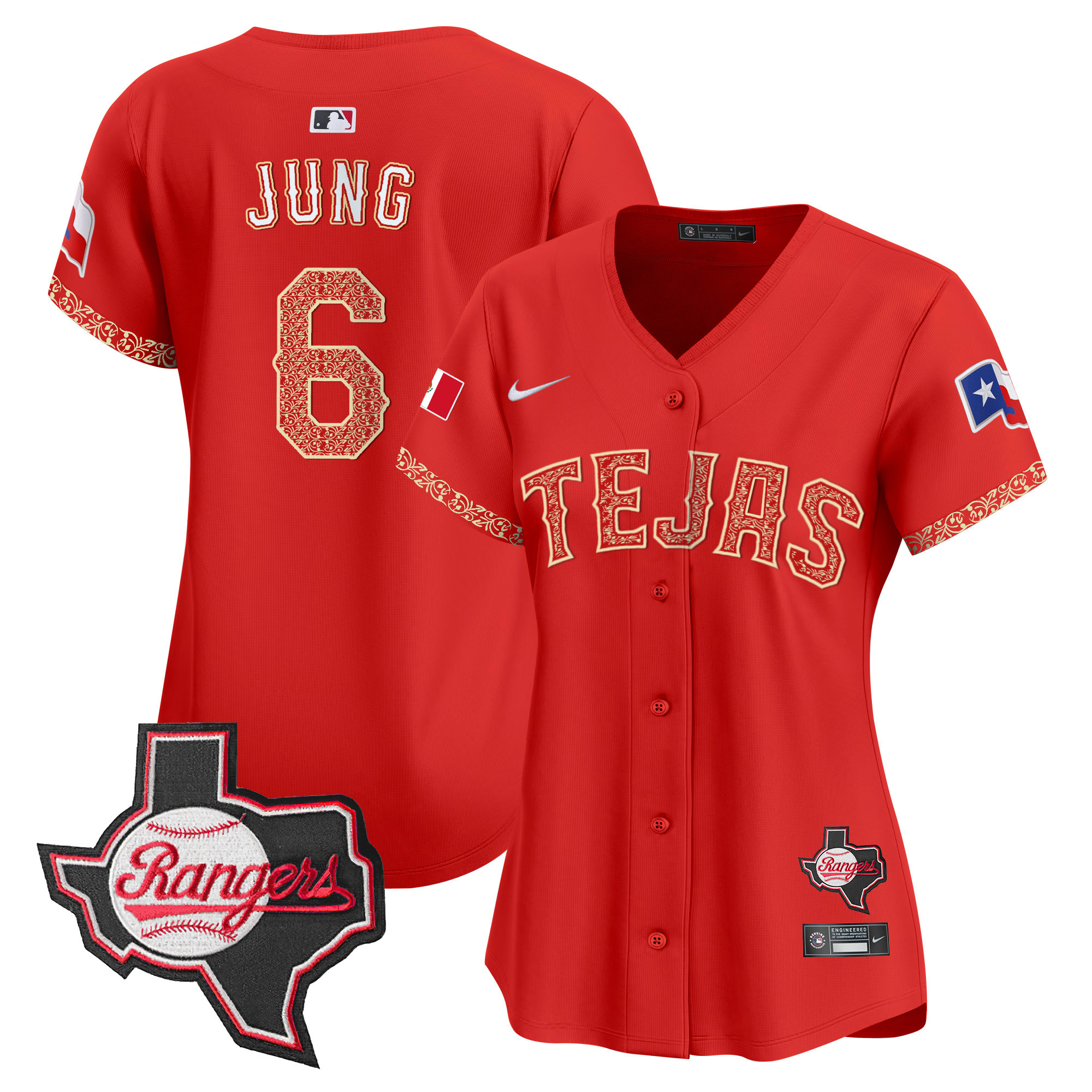 Josh Jung Women's Texas Rangers Mexico Texas Patch Vapor Premier Limited Red Jersey - All Stitched
