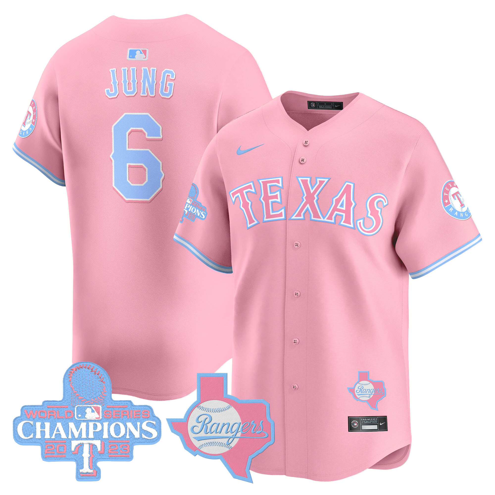 Josh JungUnisex Texas Rangers Bubblegum Pink Vapor Premier Limited Pink Jersey - All Stitched