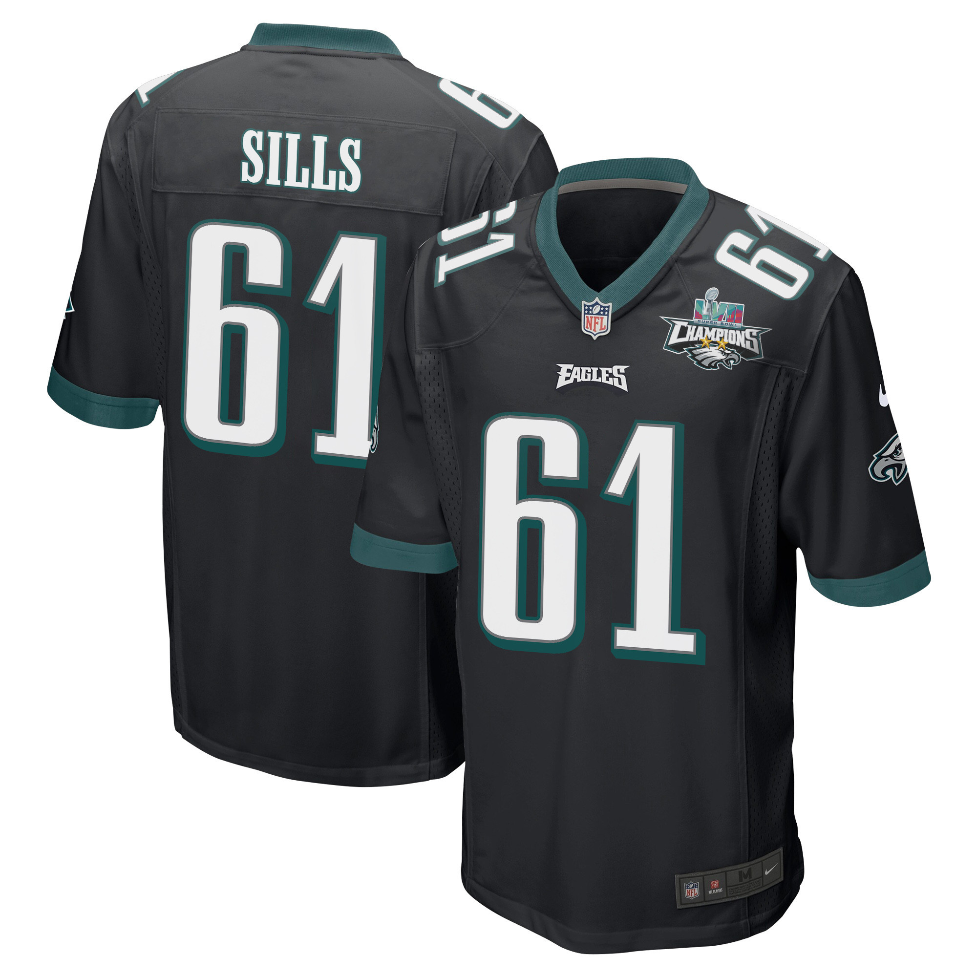 Josh Sills 61 Philadelphia Eagles Super Bowl LVII Champions 2 Stars Men Game Stitched Jersey – Black