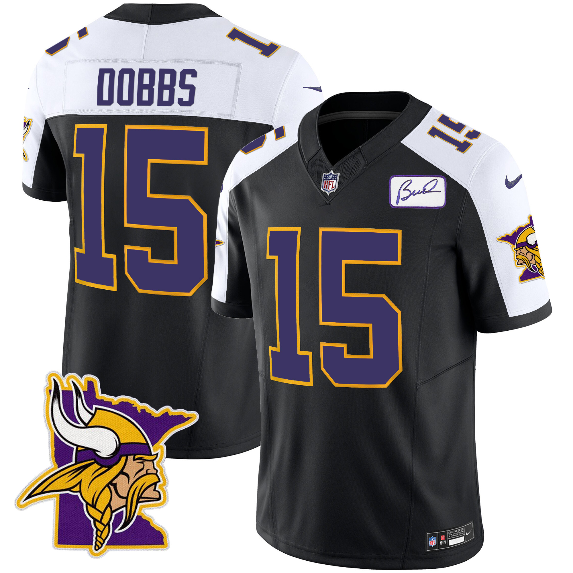 Joshua Dobbs Men's Minnesota Vikings Bud Grant Patch Classic Limited V5 Black Alternate Jersey - All Stitched