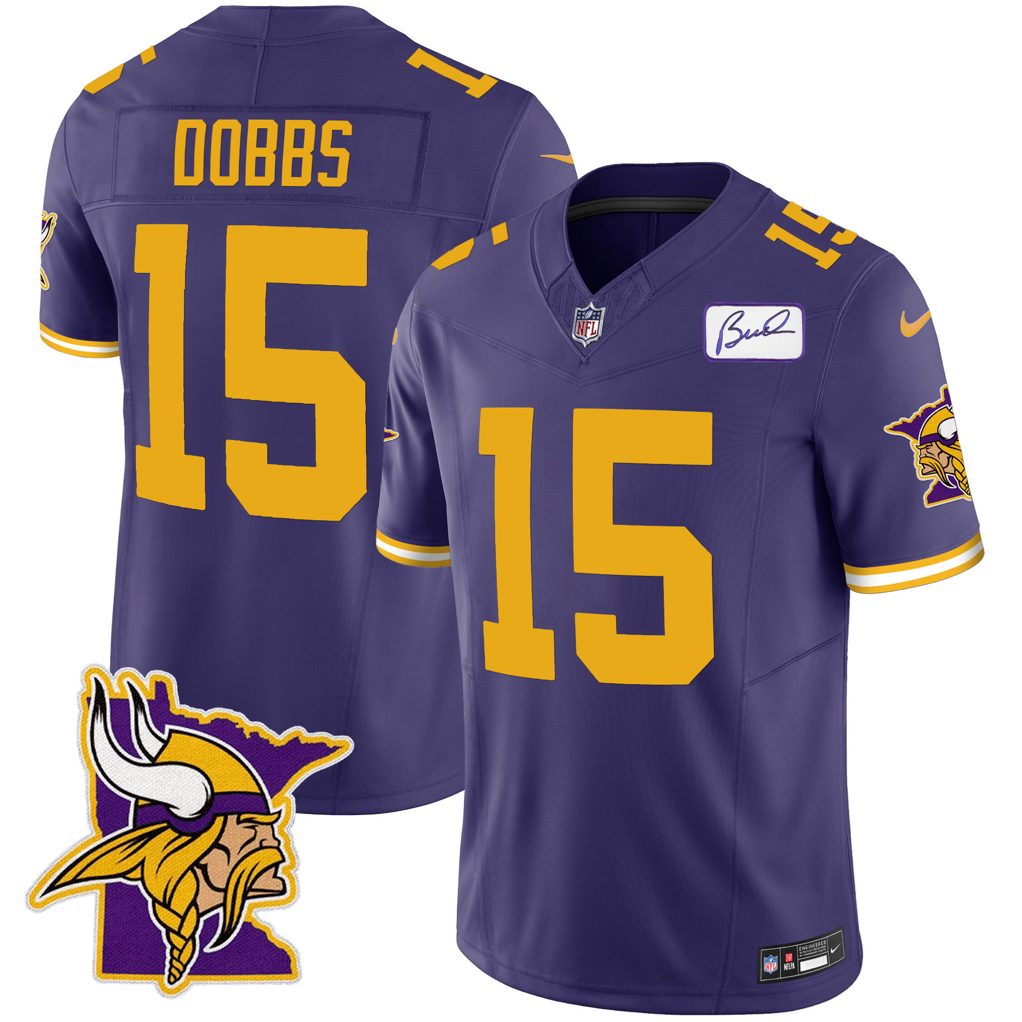 Joshua Dobbs Men's Minnesota Vikings Bud Grant Patch Classic Limited V5 Color Rush Jersey - All Stitched
