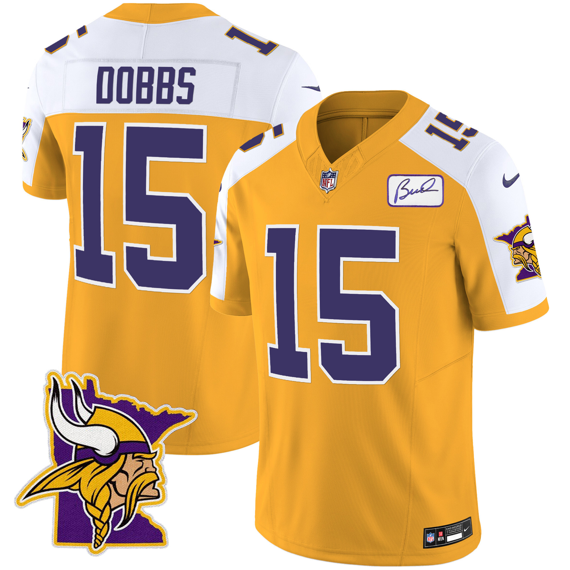 Joshua Dobbs Men's Minnesota Vikings Bud Grant Patch Classic Limited V5 Gold Alternate Jersey - All Stitched