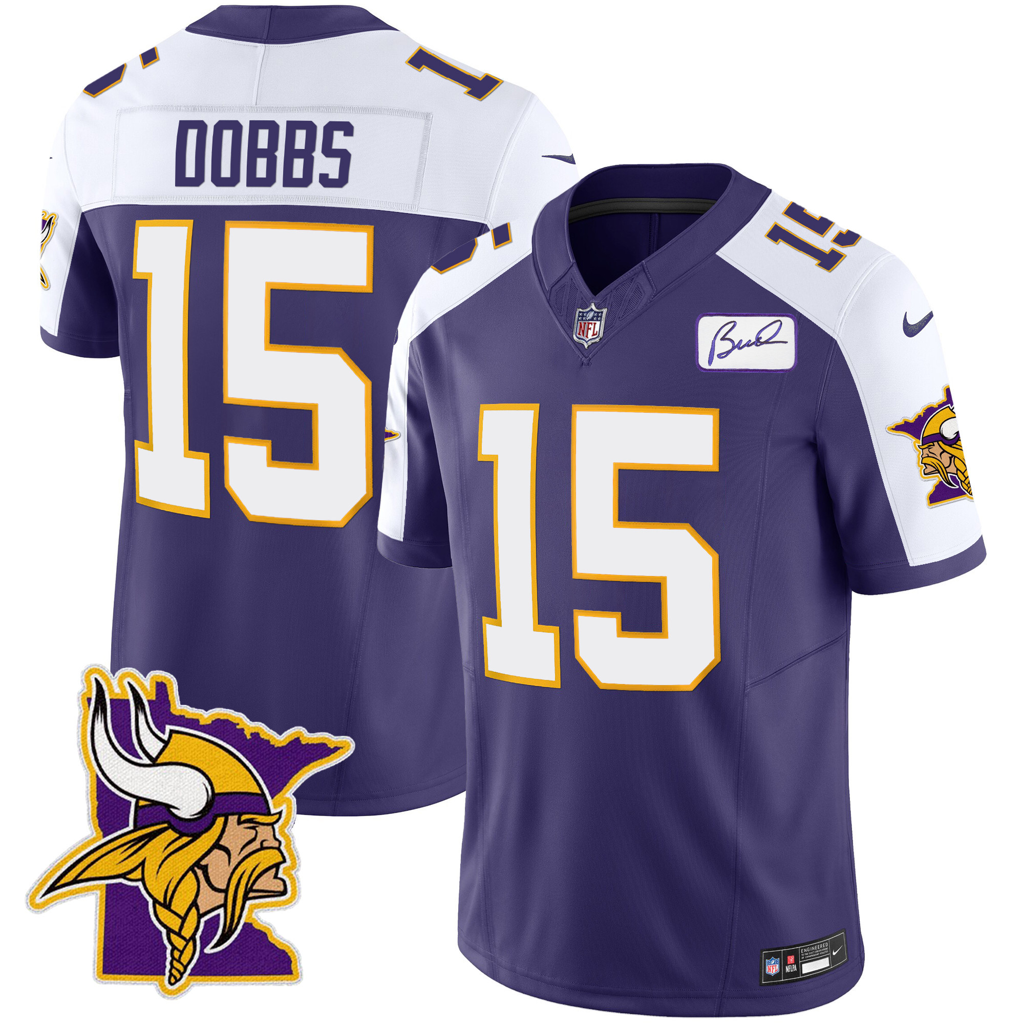Joshua Dobbs Men's Minnesota Vikings Bud Grant Patch Classic Limited V5 Purple Alternate Jersey - All Stitched