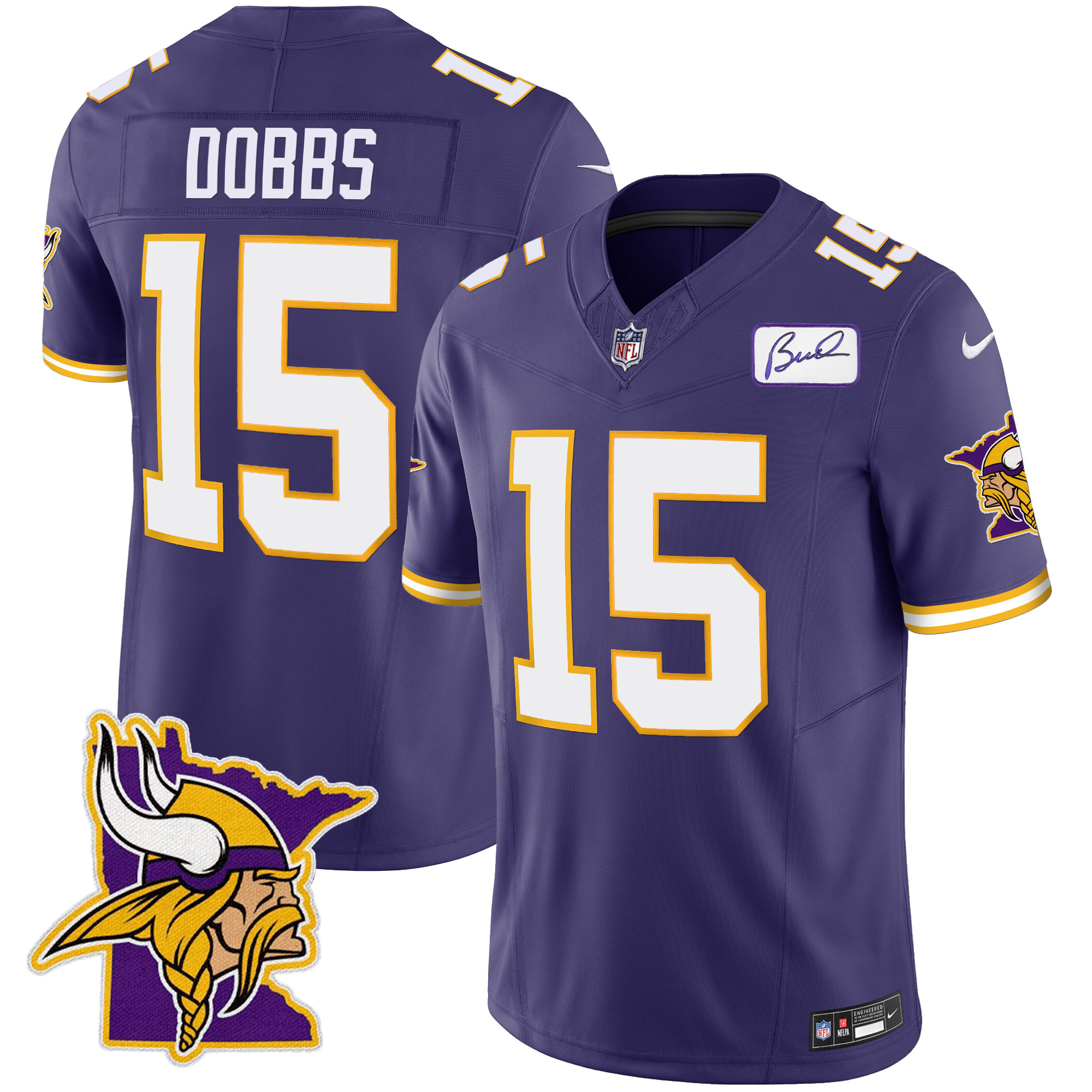 Joshua Dobbs Men's Minnesota Vikings Bud Grant Patch Classic Limited V5 Purple Jersey - All Stitched