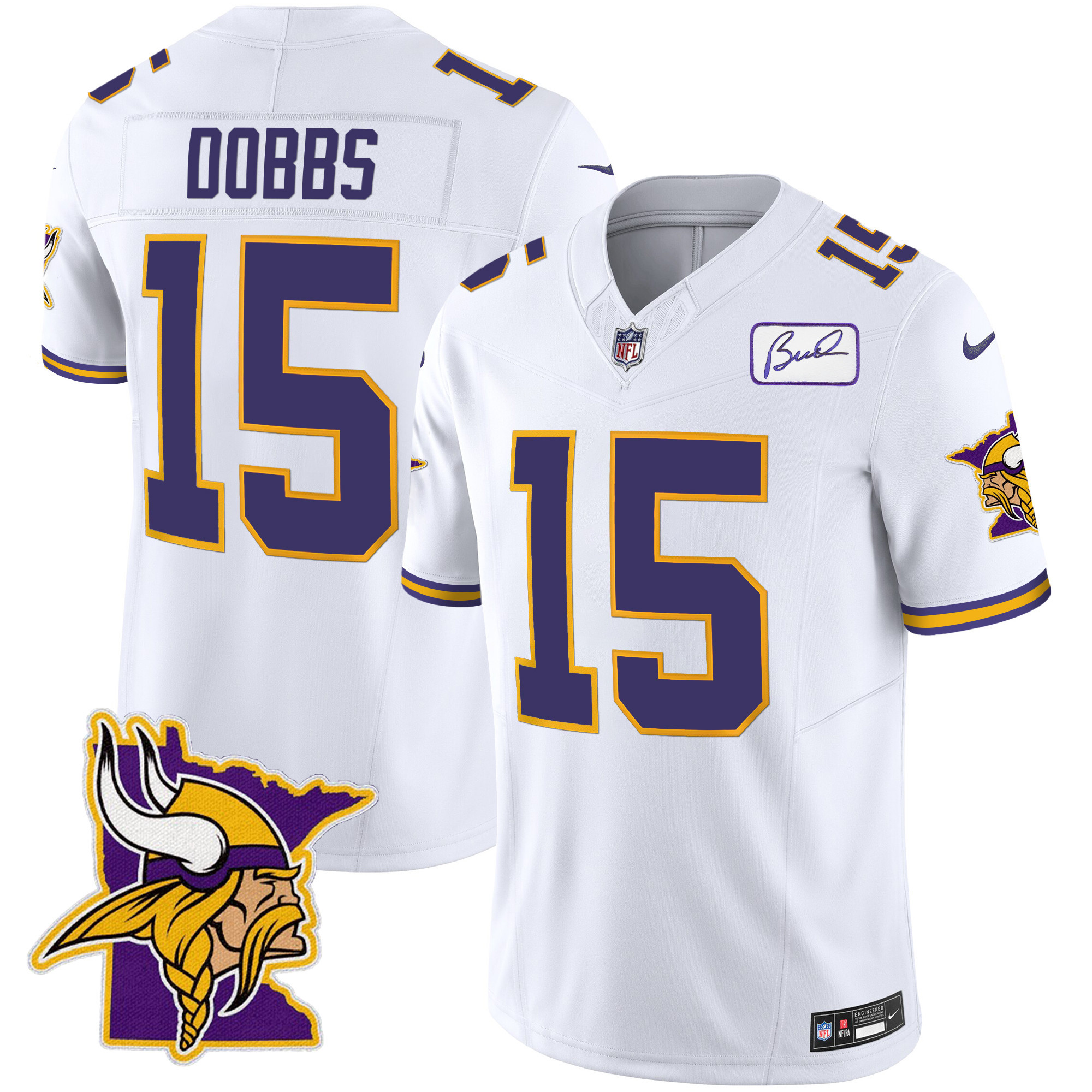 Joshua Dobbs Men's Minnesota Vikings Bud Grant Patch Classic Limited V5 White Jersey - All Stitched