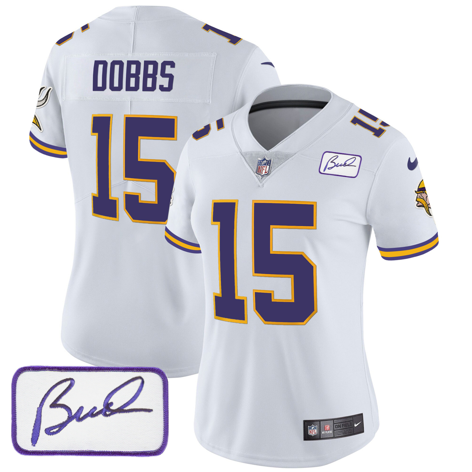Joshua Dobbs Women's Minnesota Vikings Bud Grant Patch Classic Limited V3 White Jersey - All Stitched