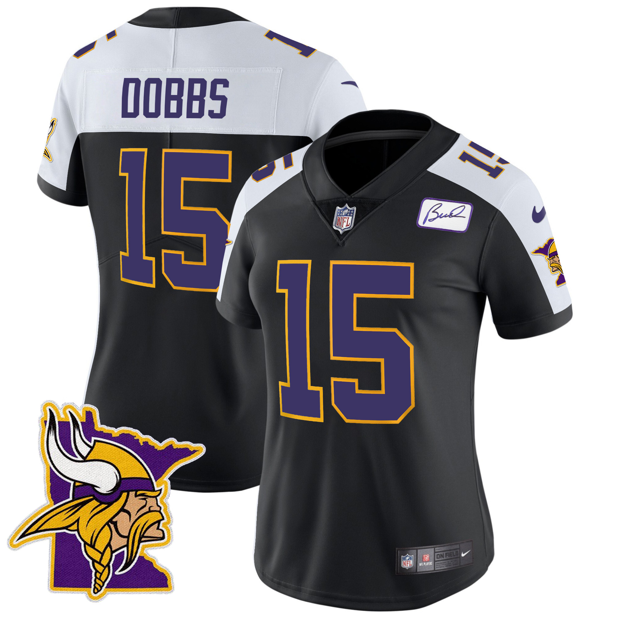 Joshua Dobbs Women's Minnesota Vikings Bud Grant Patch Classic Limited V5 Black Alternate Jersey - All Stitched