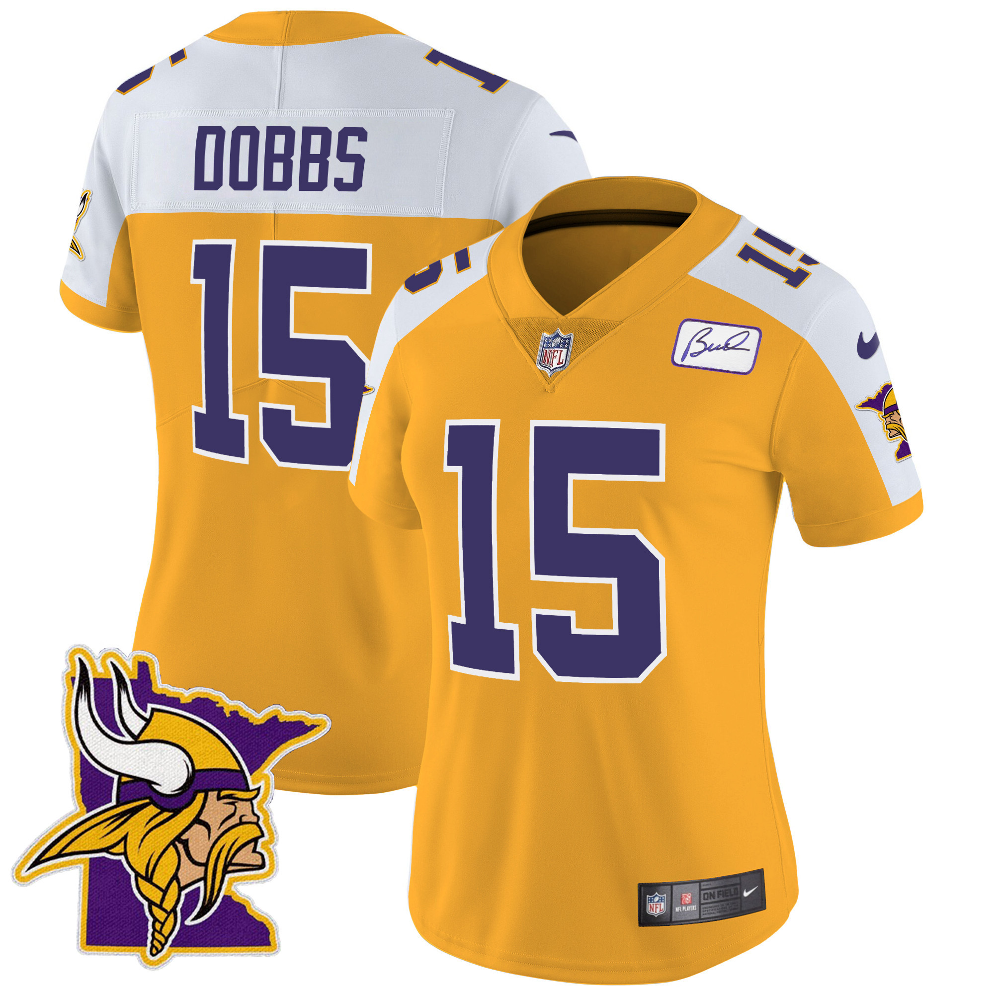 Joshua Dobbs Women's Minnesota Vikings Bud Grant Patch Classic Limited V5 Gold Alternate Jersey - All Stitched