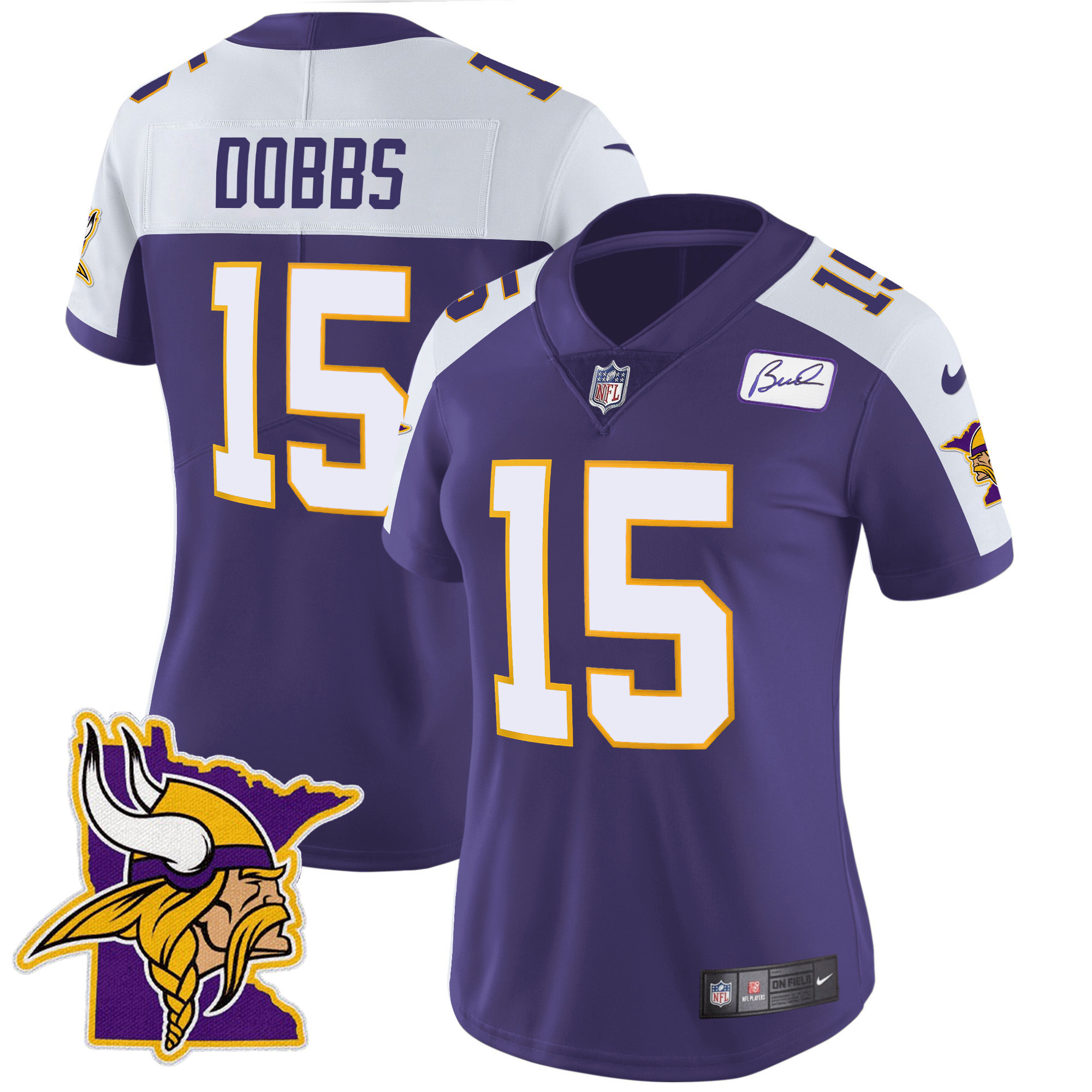 Joshua Dobbs Women's Minnesota Vikings Bud Grant Patch Classic Limited V5 Purple Alternate Jersey - All Stitched