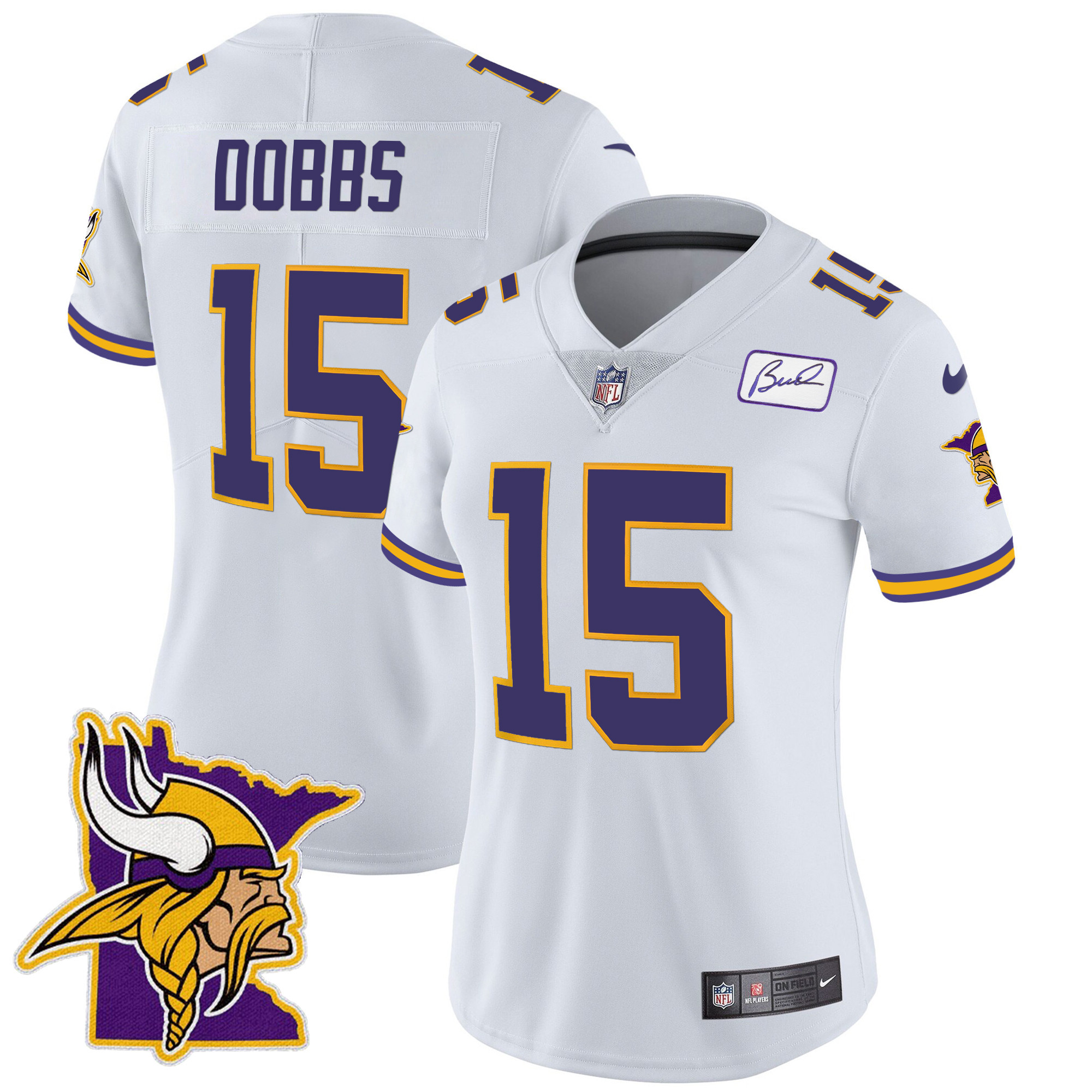 Joshua Dobbs Women's Minnesota Vikings Bud Grant Patch Classic Limited V5 White Jersey - All Stitched