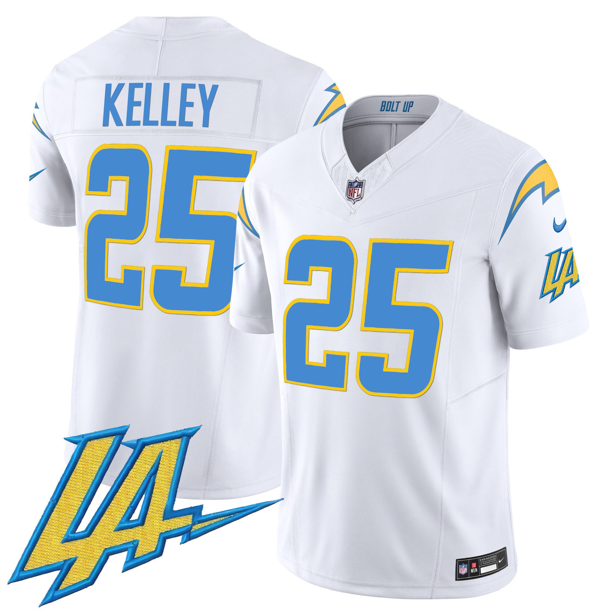 Joshua Kelley Men's Los Angeles Chargers Vapor Limited V2 White Jersey - All Stitched