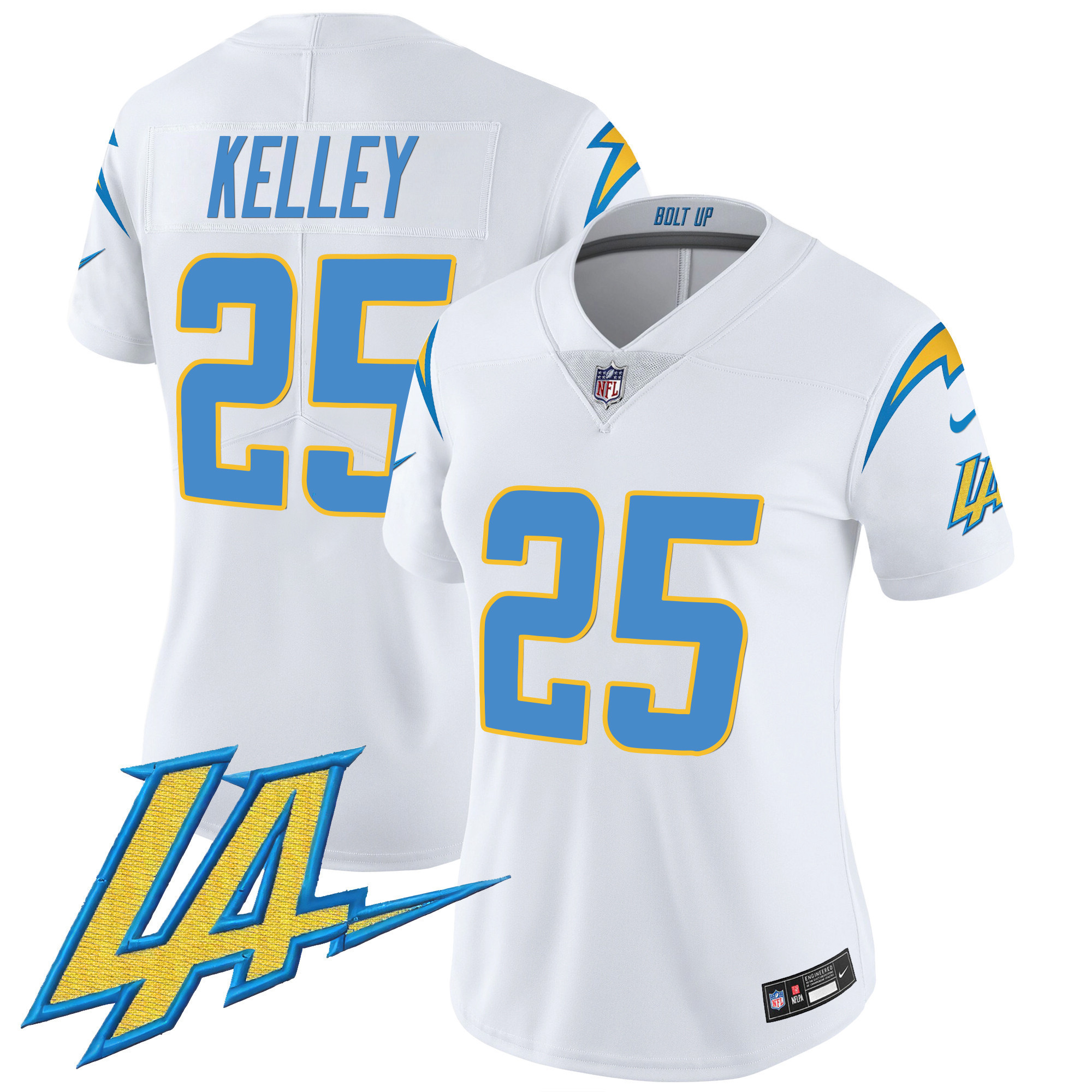 Joshua Kelley Women's Los Angeles Chargers Vapor Limited V2 White Jersey - All Stitched