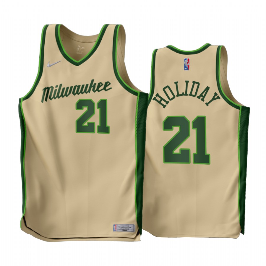 Jrue Holiday 2022-23 Milwaukee Bucks Cream #21 Earned Edition Jersey