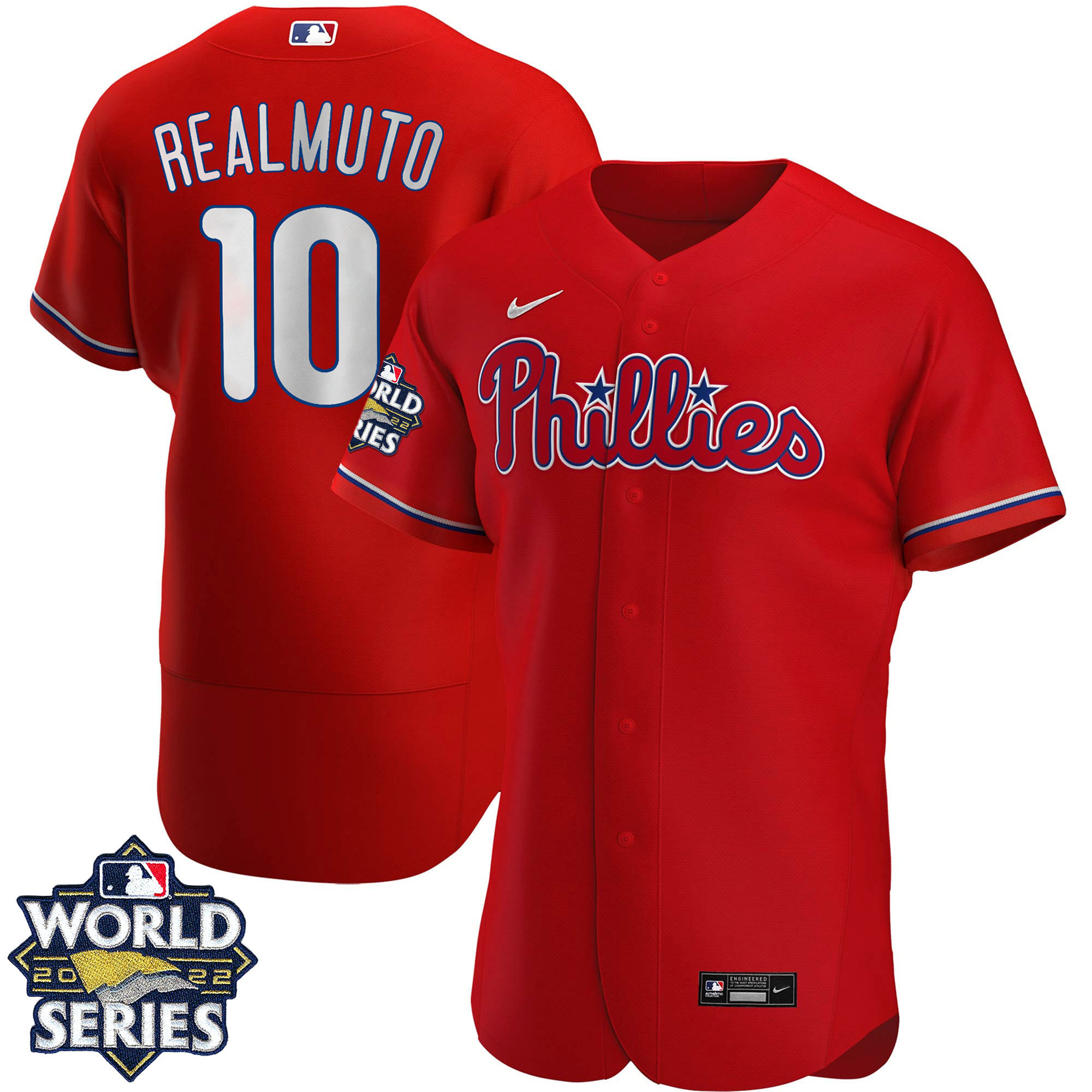 JT Realmuto Men's Philadelphia Phillies 2022 World Series Red Alternate Player Flex Base Jersey - All Stitched