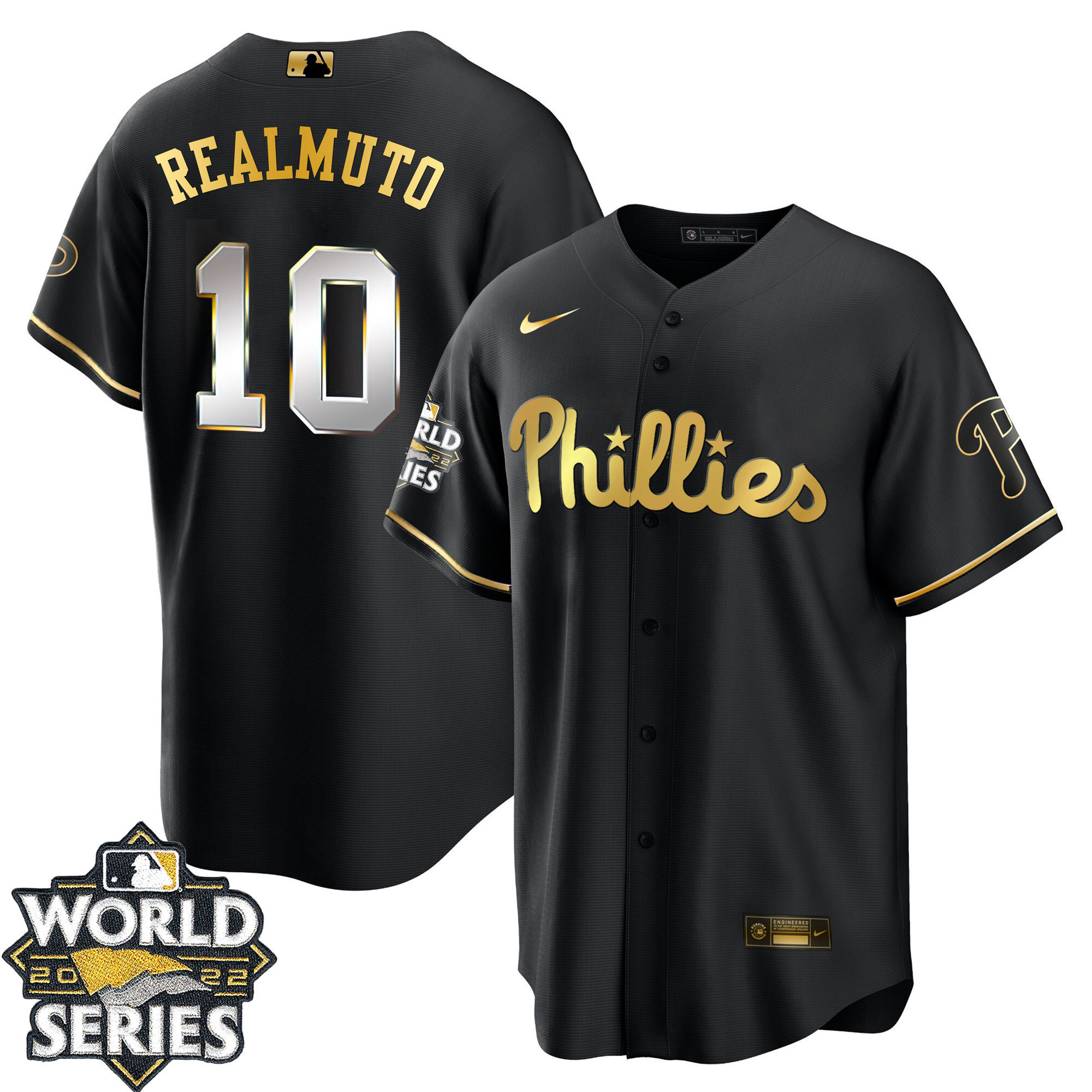 JT Realmuto Men's Philadelphia Phillies Gold 2022 World Series Limited Cool Black Jersey - All Stitched
