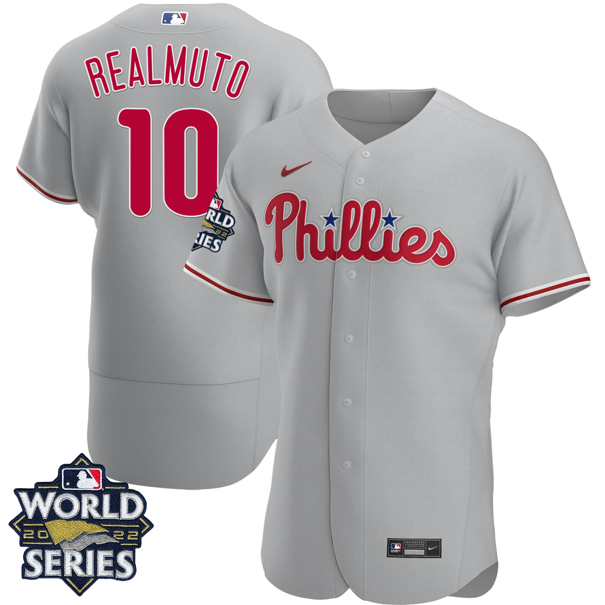JT Realmuto Men's Philadelphia Phillies Gray Road 2022 World Series Flex Base Jersey - All Stitched