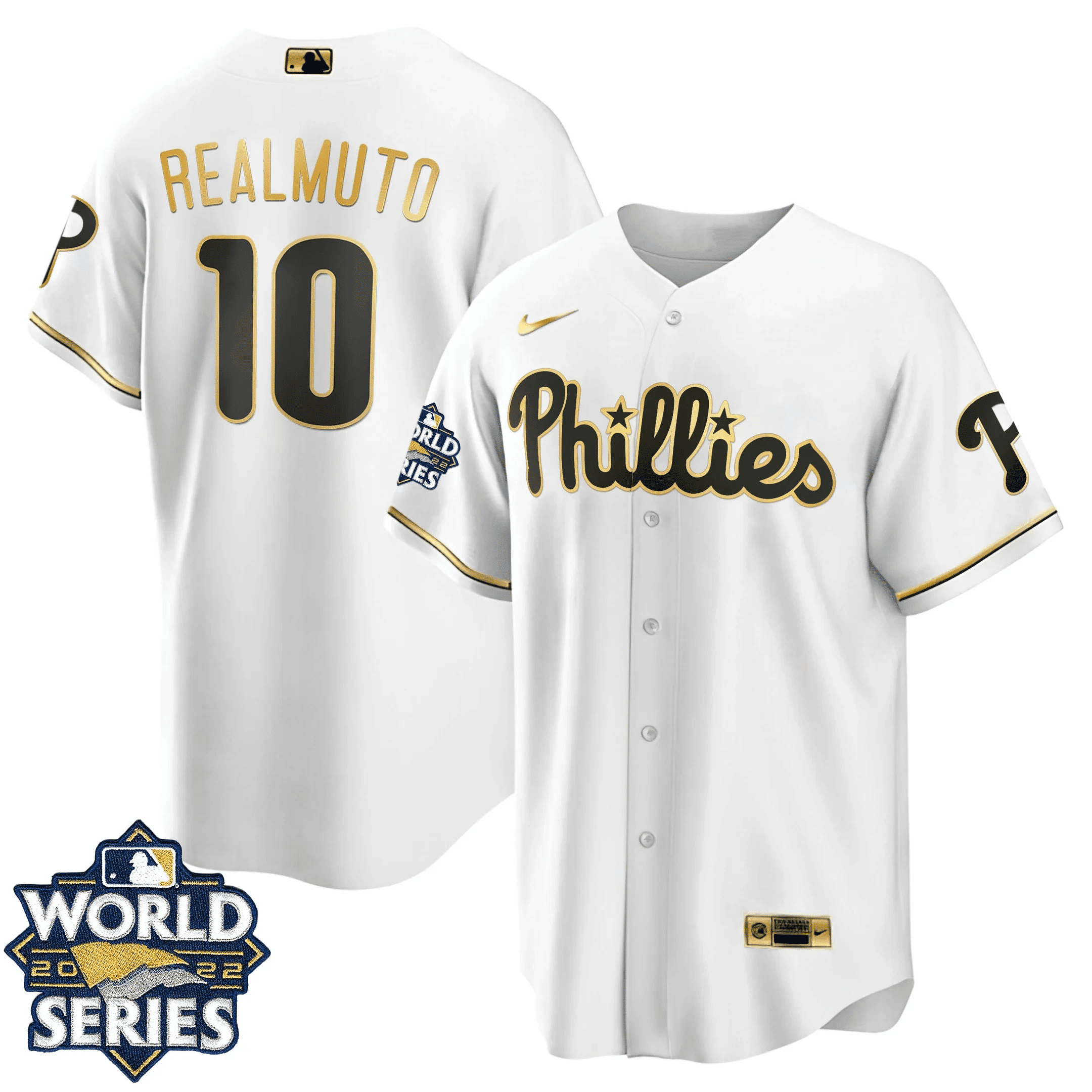 JT Realmuto Youth's Philadelphia Phillies Gold 2022 World Series Limited Cool White Jersey - All Stitched