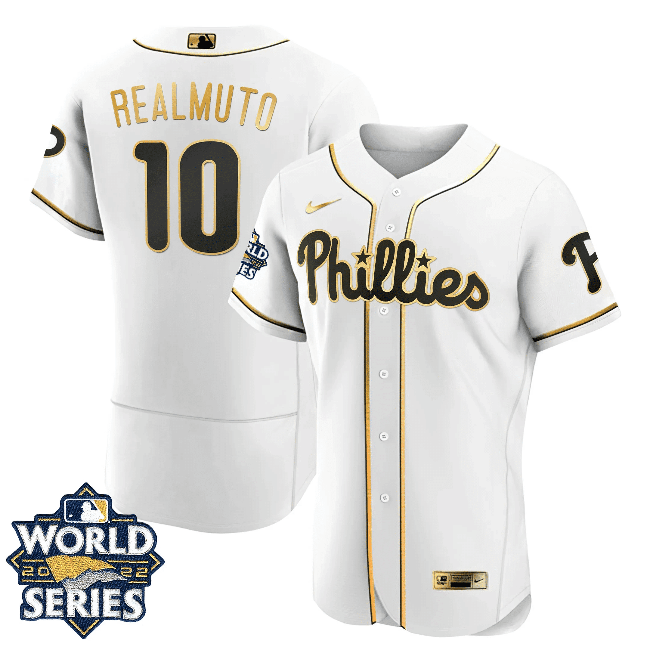 JT Realmuto Youth's Philadelphia Phillies Gold 2022 World Series Limited Flex White Jersey - All Stitched