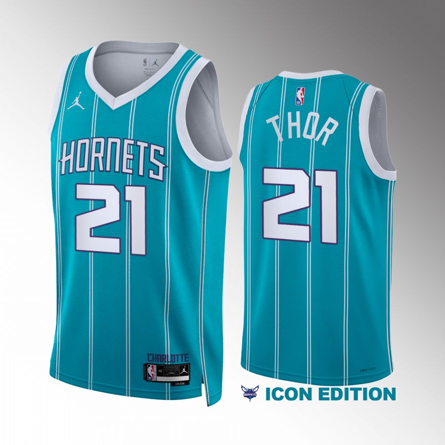 JT Thor Charlotte Hornets #21 Teal Jersey 2022-23 Icon Edition Swingman