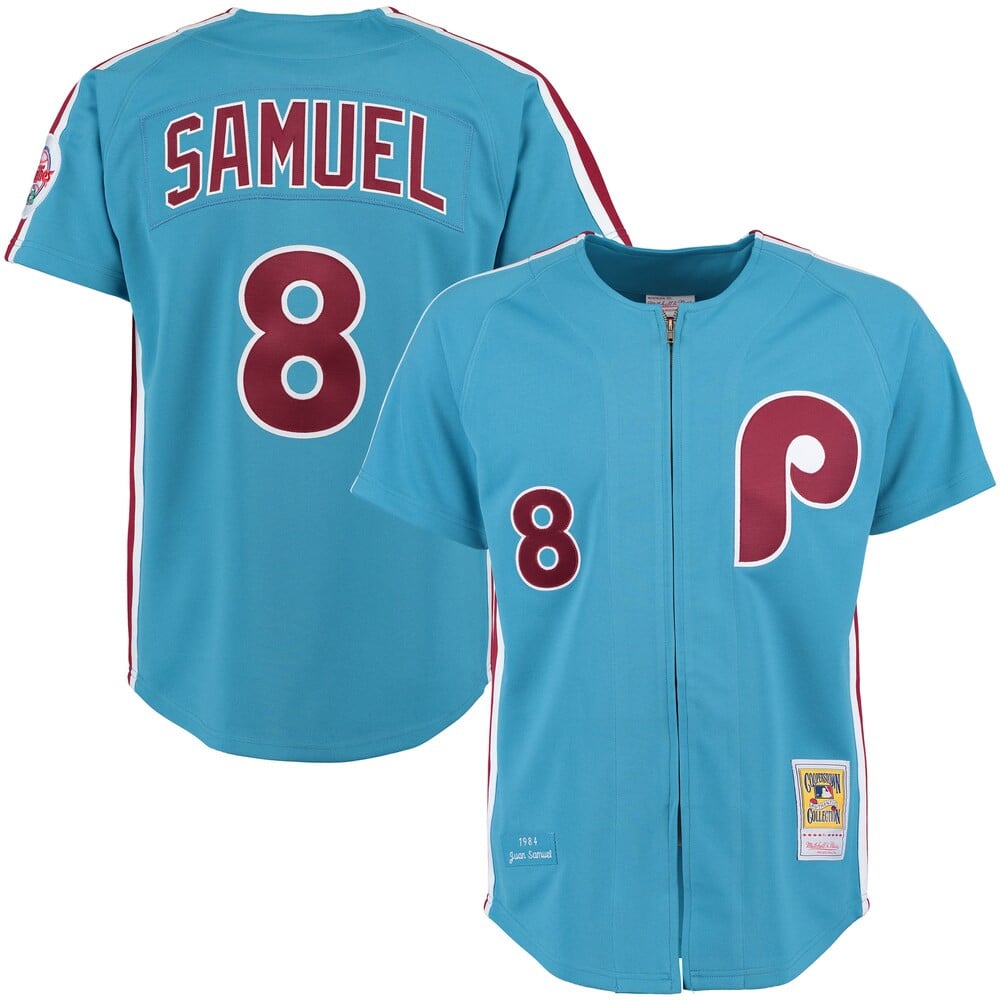 Juan Samuel 1983 Philadelphia Phillies Mitchell And Ness Throwback Stitched Jersey – Light Blue